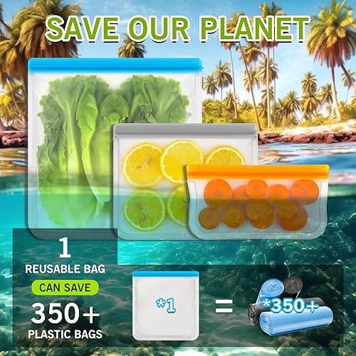 Miniatura 5 de ANZNKU Paquete de 8 bolsas reutilizables de galón, bolsas de almacenamiento de alimentos reutilizables, sin BPA, bolsas reutilizables para