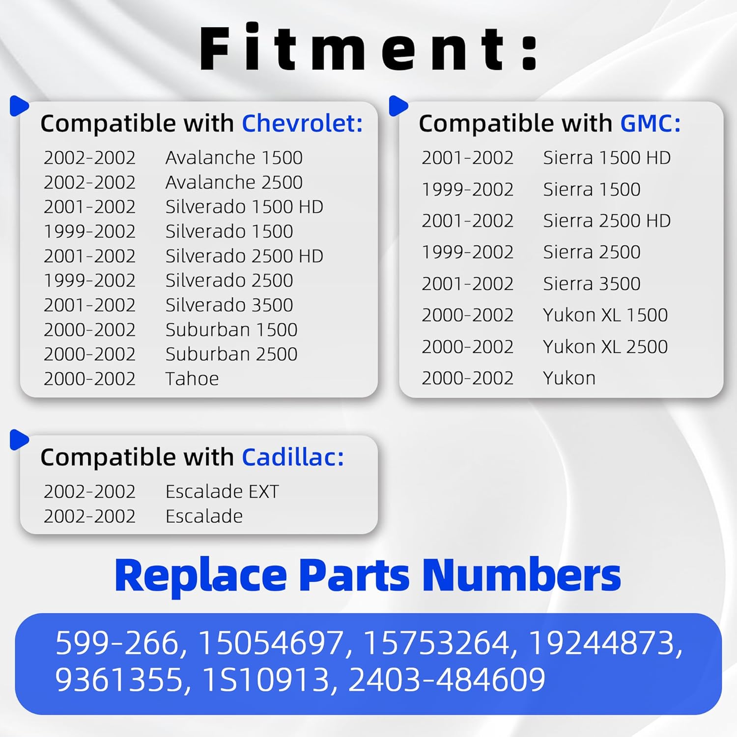 Climate Control Module 599-266 A/C Control Panel Compatible with Chevrolet Avalanche Silverado Suburban 1500 2500 3500 Tahoe 1999-2002, GMC Sierra Yukon XL, Escalade Replace OE 15054697