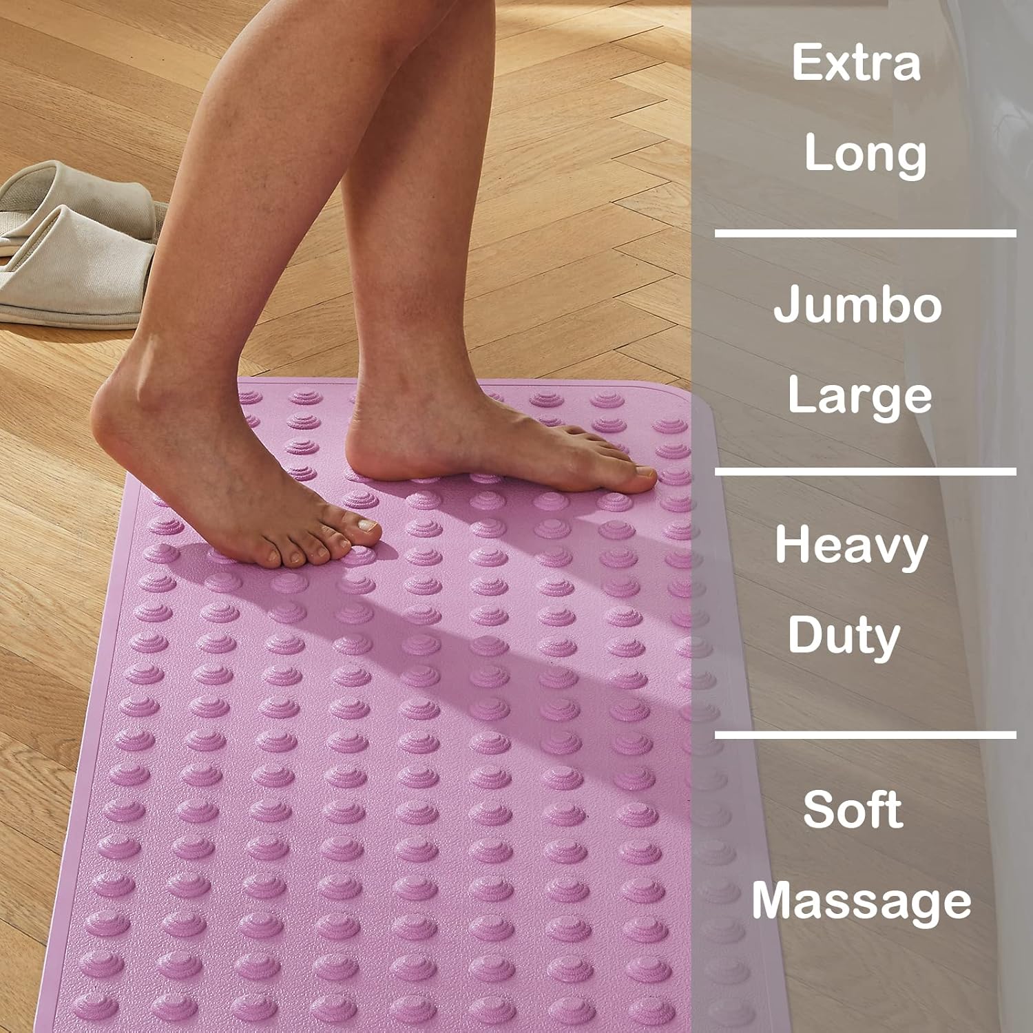 Yanzifly Bathtub Shower Mat Non Slip 18x40 in Bath Mat for Bathroom Tub Textured Smooth Floor, Silicone Extra Long Massage Bath Tub Mats No Slip Matt Non-Toxic Safe for Elderly & Kids - Light Purple