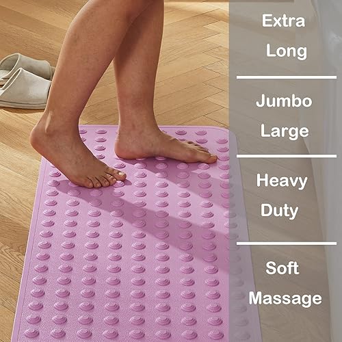 Miniatura 3 de Yanzifly Tapete de ducha antideslizante de 18 x 40 pulgadas, tapete para bañera de baño, suelo liso texturizado, tapete de silicona extra largo para