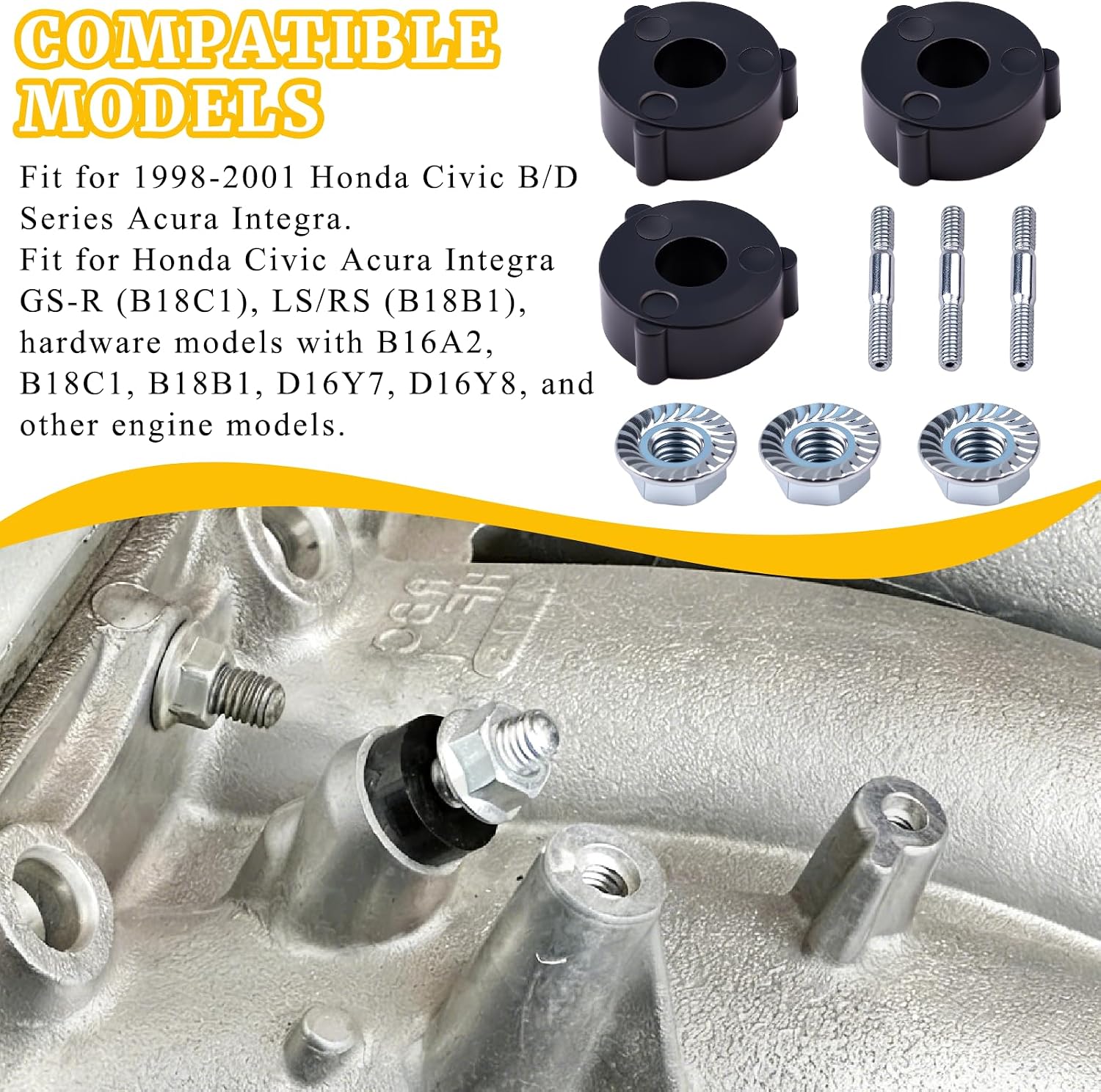 Fuel Rail Hardware Kit Compatible with 1998-2001 Honda Civic B/D Series Acura Integra Motors Includes Fuel Rail Spacers Nuts and Threaded Studs Easy Installation
