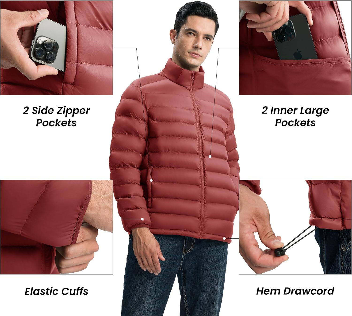 Gopune Men's Lightweight Puffer Jacket Detachable Hooded Water Resistant Puffy Winter Down Jackets for Snow Ski Travel