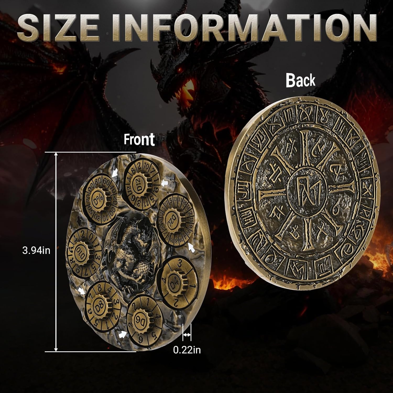 Spinner DND Dice,Metal D&D Dice Set with Gift Box for Role Playing Games DND RPG MTG Table Game,Ancient Gold