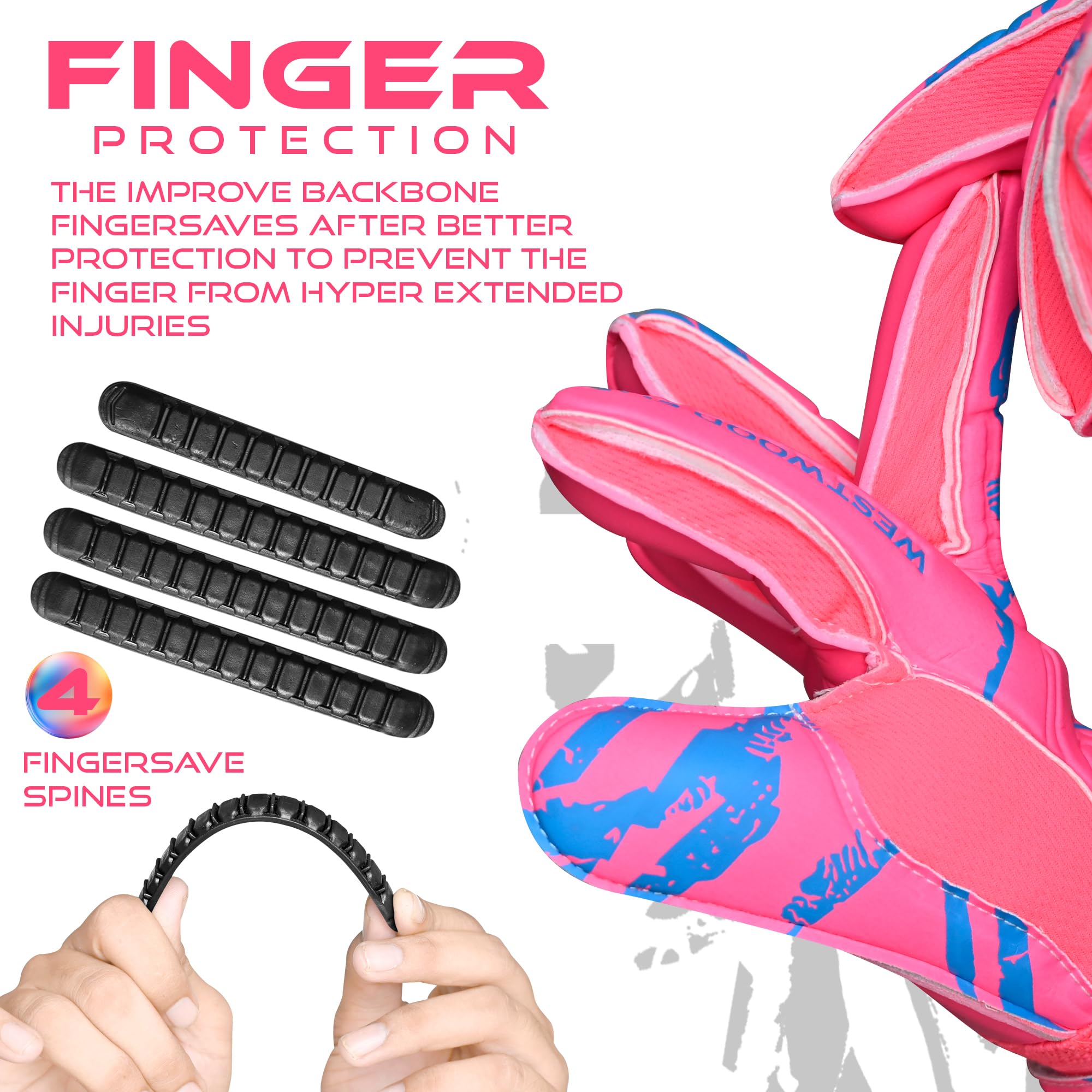 WESTWOOD FOX Goalkeeper Goalie Gloves,Finger Protection Soccer Goalie Gloves for Kids,Youth,Adults,Heavy Grip Palm Dumbo Latex 4+3 mm,Wrist Support