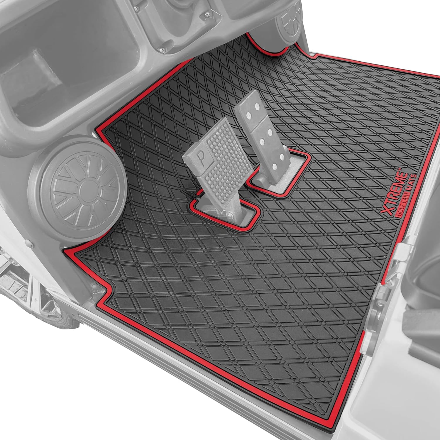 Xtreme MATS Evolution Golf Cart Floor Mat, Full Coverage Golf Cart Liner Protects OEM Flooring - Only Fits Evolution Classic Plus/Classic Pro/Forester/Turfman Carts (2022 and Prior) - Red Trim