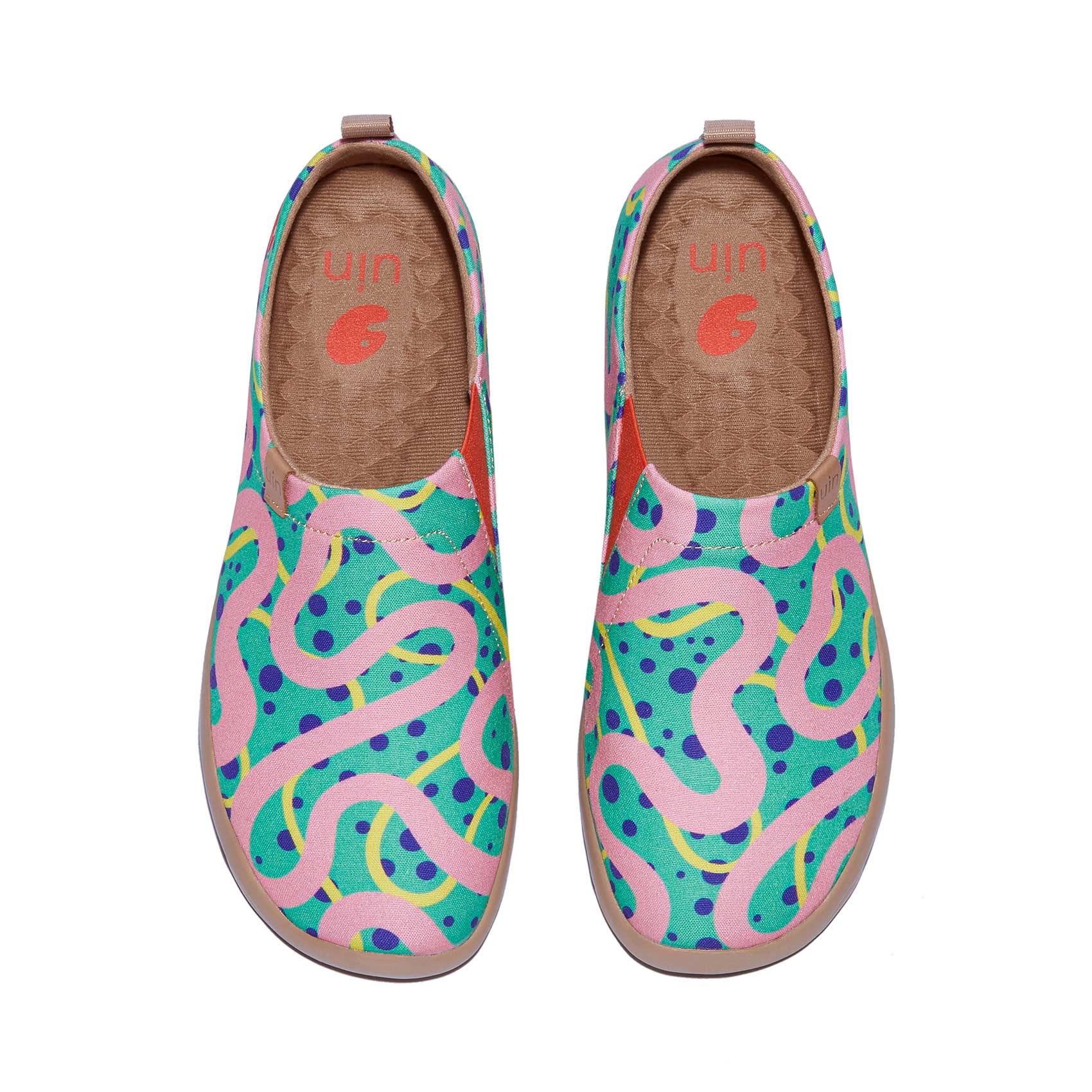 UIN Canvas Schuhe Damen Slip On, Modell Art Bemalte Granatapfel, Weiß