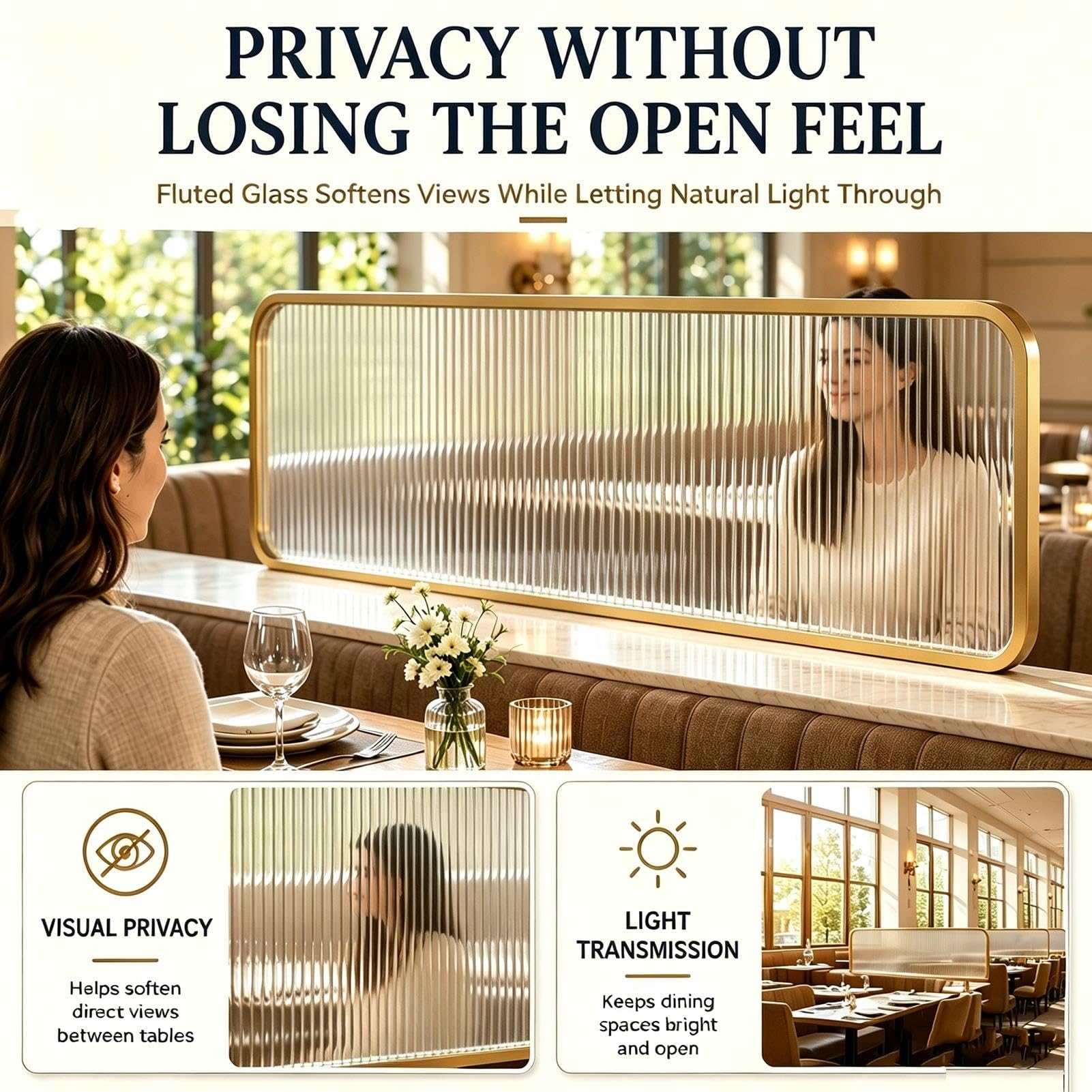 Panel Pantalla Privacidad Vidrio Estriado Restaurante, Divisor Cabina