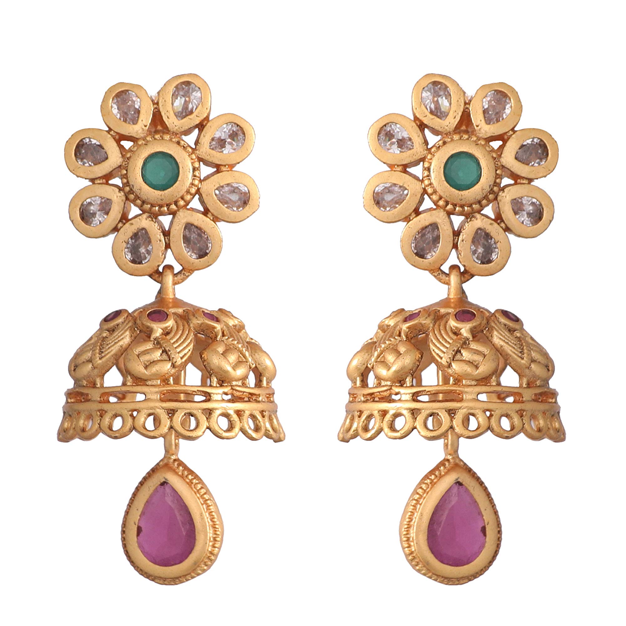 Tarinika Antique Gold Plated Chitra Jhumka Earrings with Floral Design - Jewelry Set for Women Perfect for Ethnic occasions | Traditional Jewellery For Women | 1 Year Warranty* (B08L894HH5) Amazon Price History, Amazon Price Tracker