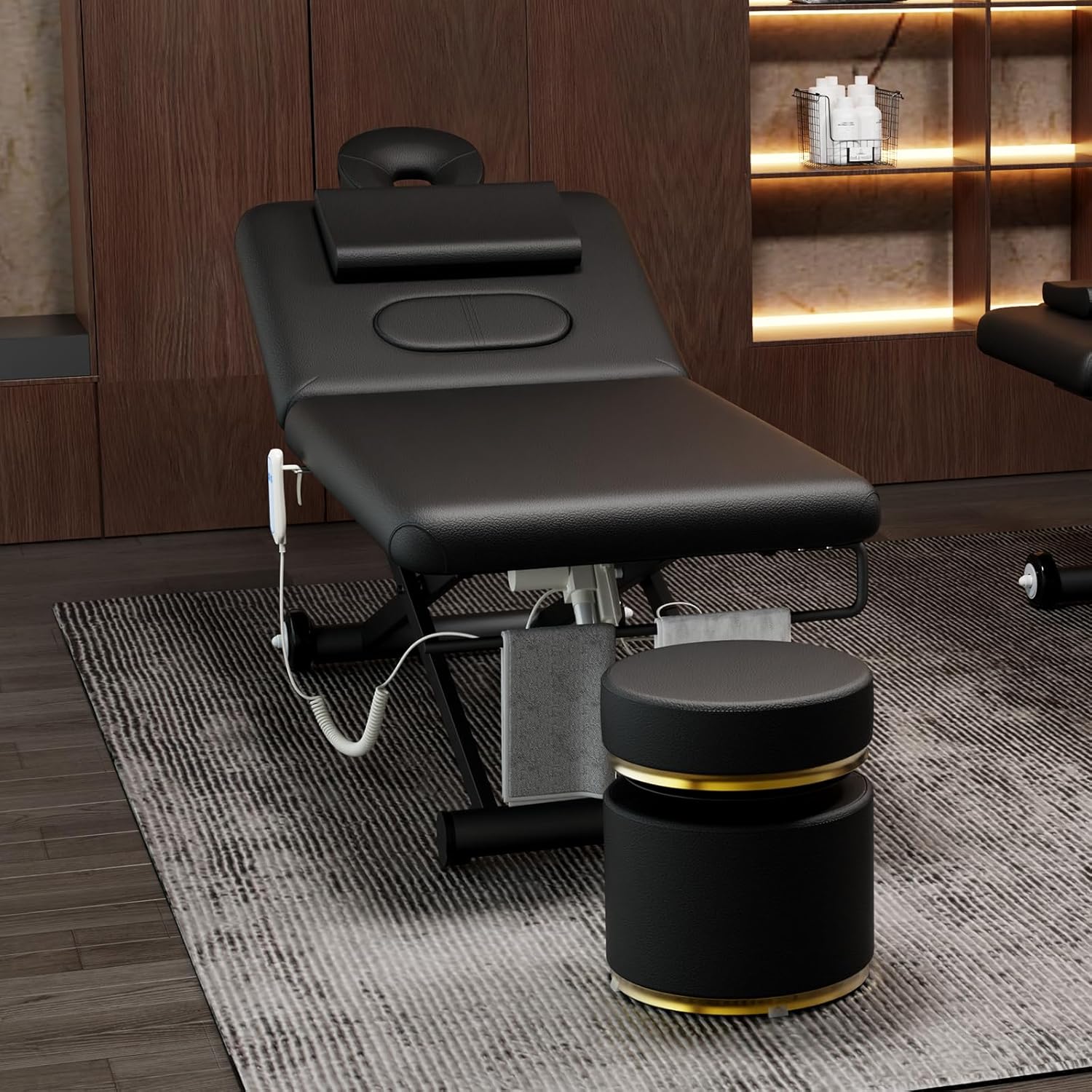 pouseayar Heavy Duty Electric Massage Table, Electric Lift Motor and Manual Backrest Adjustable for Treatment/Medical Spa/Facial Bed/Beauty Bed and More - 31.5 Wide x 75 Long - Black