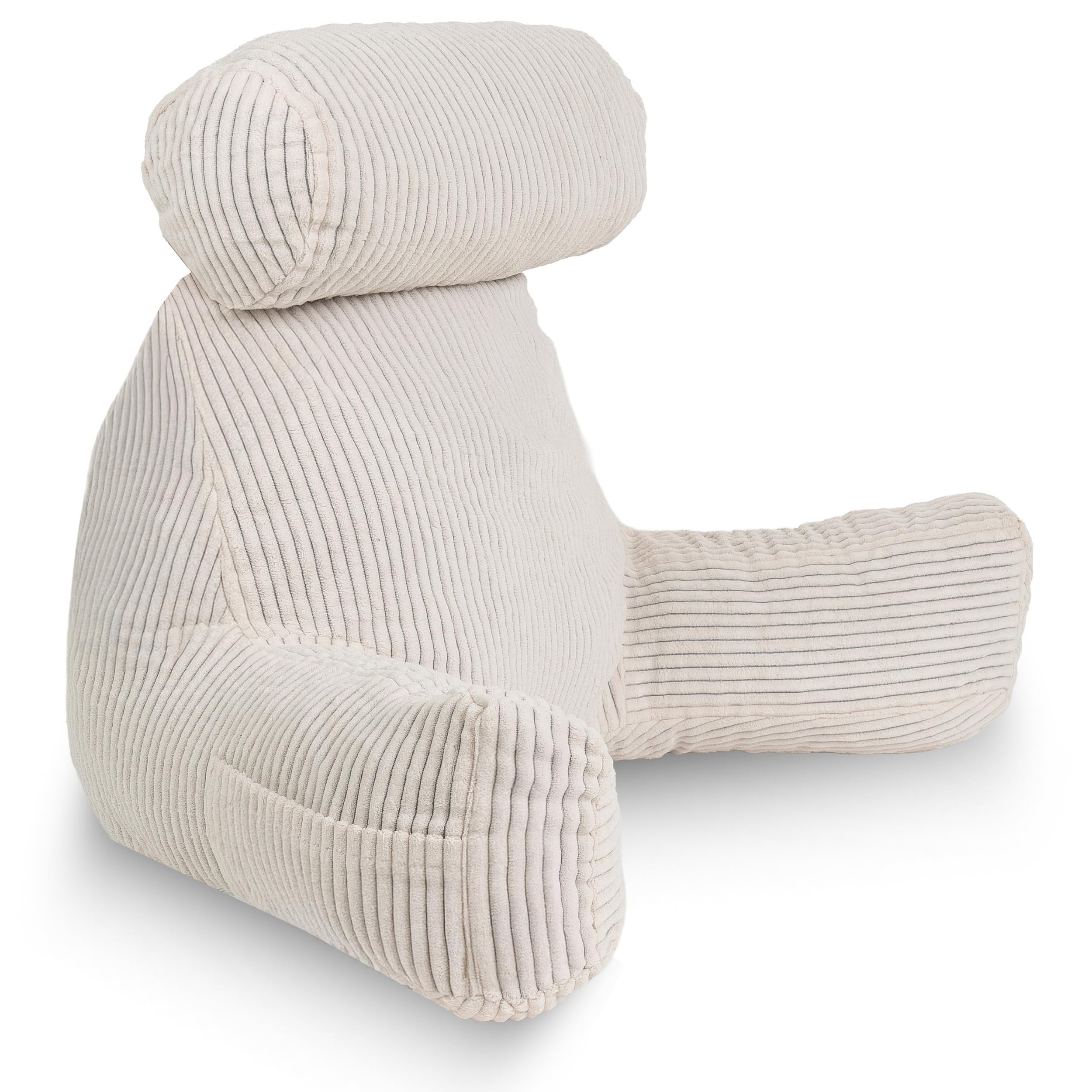 bananair - Corduroy Reading Pillow for Bed - Removable and Washable Cover - Soft and Comfortable - Backrest with Armrests and Ergonomic Seat (Off-White)