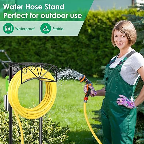Miniatura 5 de TomCare Soporte de manguera de jardín mejorado de metal resistente para manguera de agua con capacidad para mangueras de 160 pies, carrete de