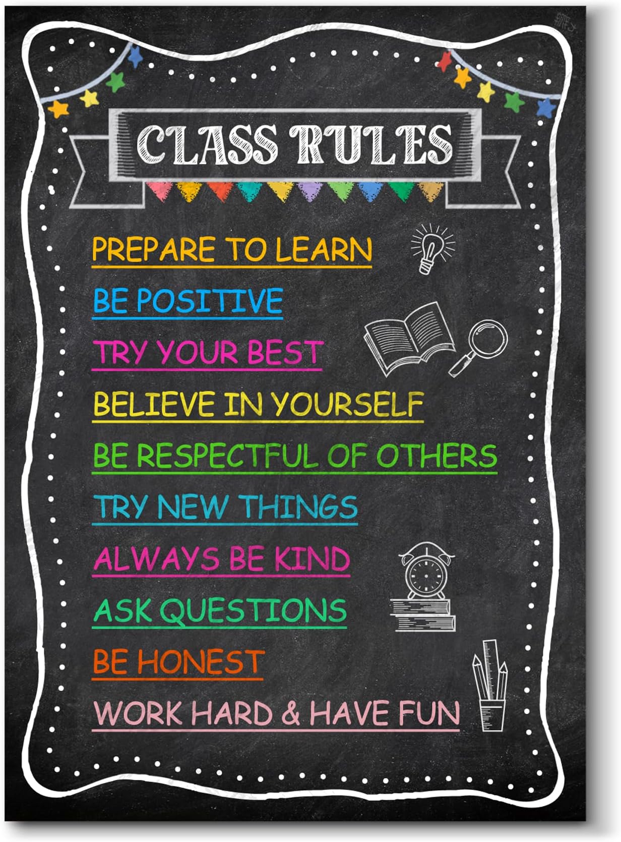 JUESMOS Class Rules Poster Educational Posters Inspiration Motivational Classroom Decorations Class Rules Poster for Middle School High School Elementary Back to School Teacher Classroom Supplies