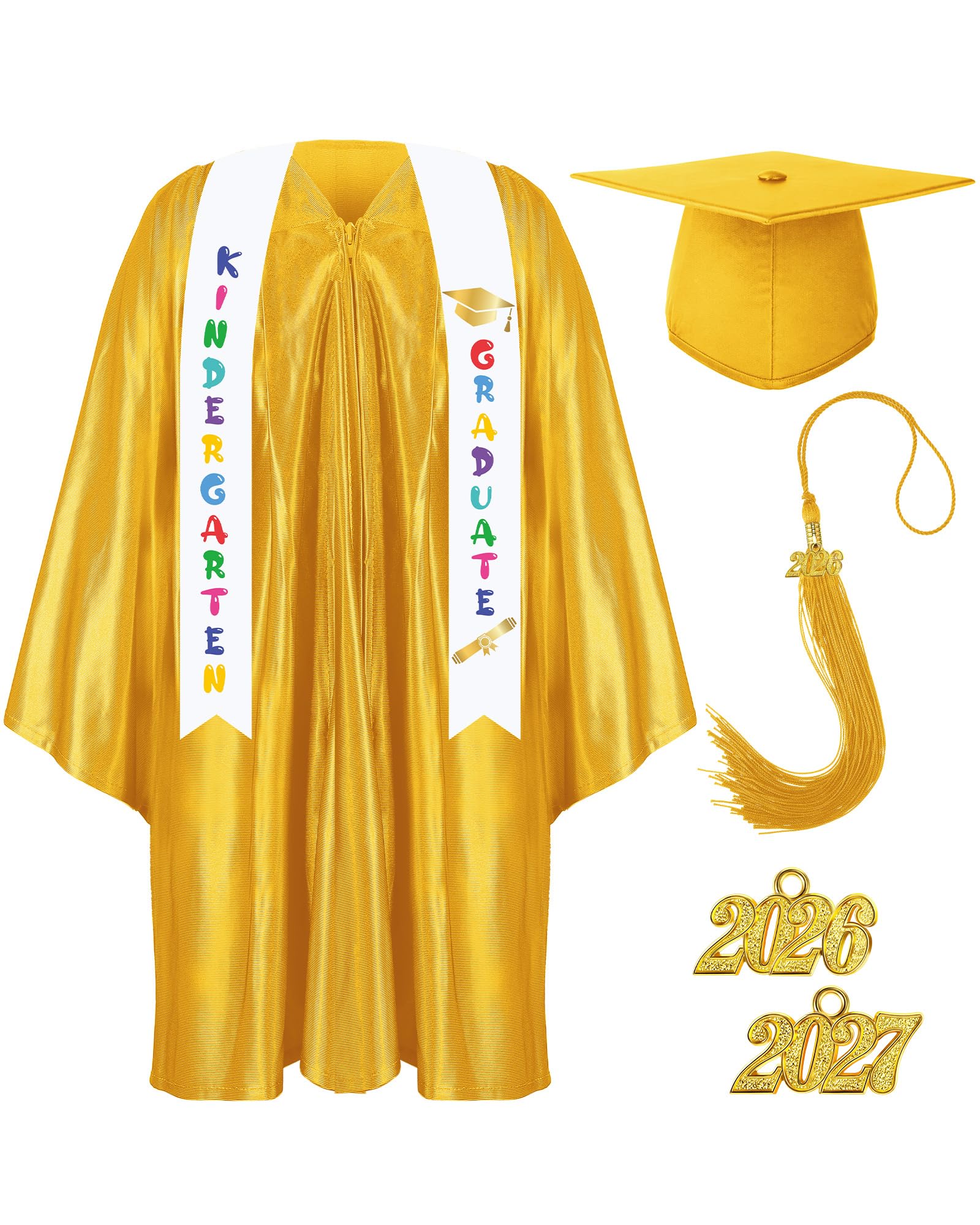 Foaincore 2026 Year Preschool and Kindergarten Graduation Gown Cap Tassel Set with 2026 Charm Printed Stole Grad Gift