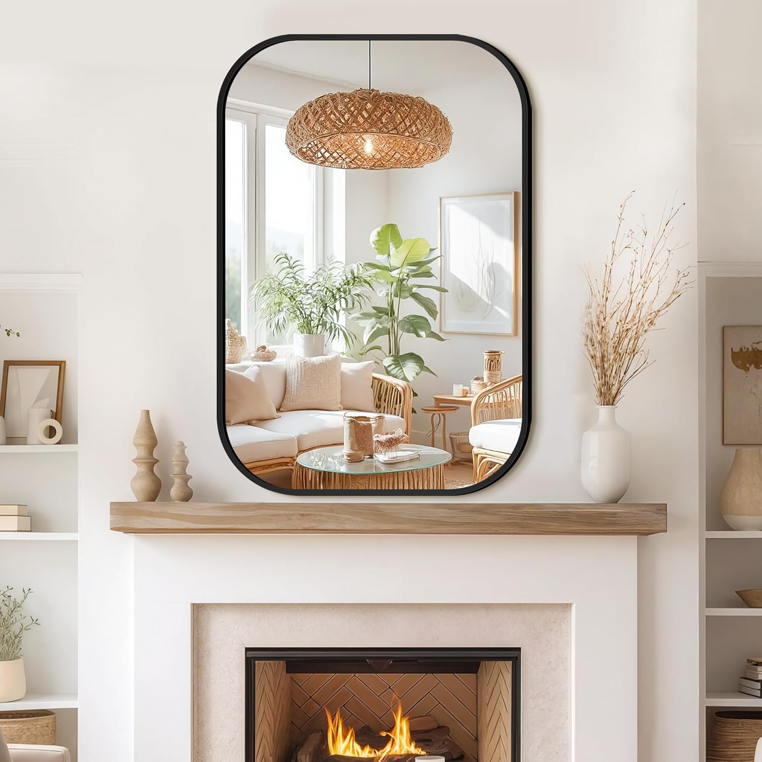 Bathroom Mirror for Wall, Black Bathroom Vanity Mirror for Over Sink 26 x 38, HD Reflection Shatterproof Mirror for Living Room Bedroom Entryway, Metal Frame Rectangular Shape