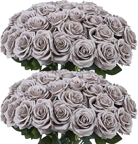 Miniatura 10 de Flores artificiales de rosa, rosa artificial, rosa falsa, rosa de seda, flores falsas de aspecto real con tallos para ramos de boda DIY, centros de