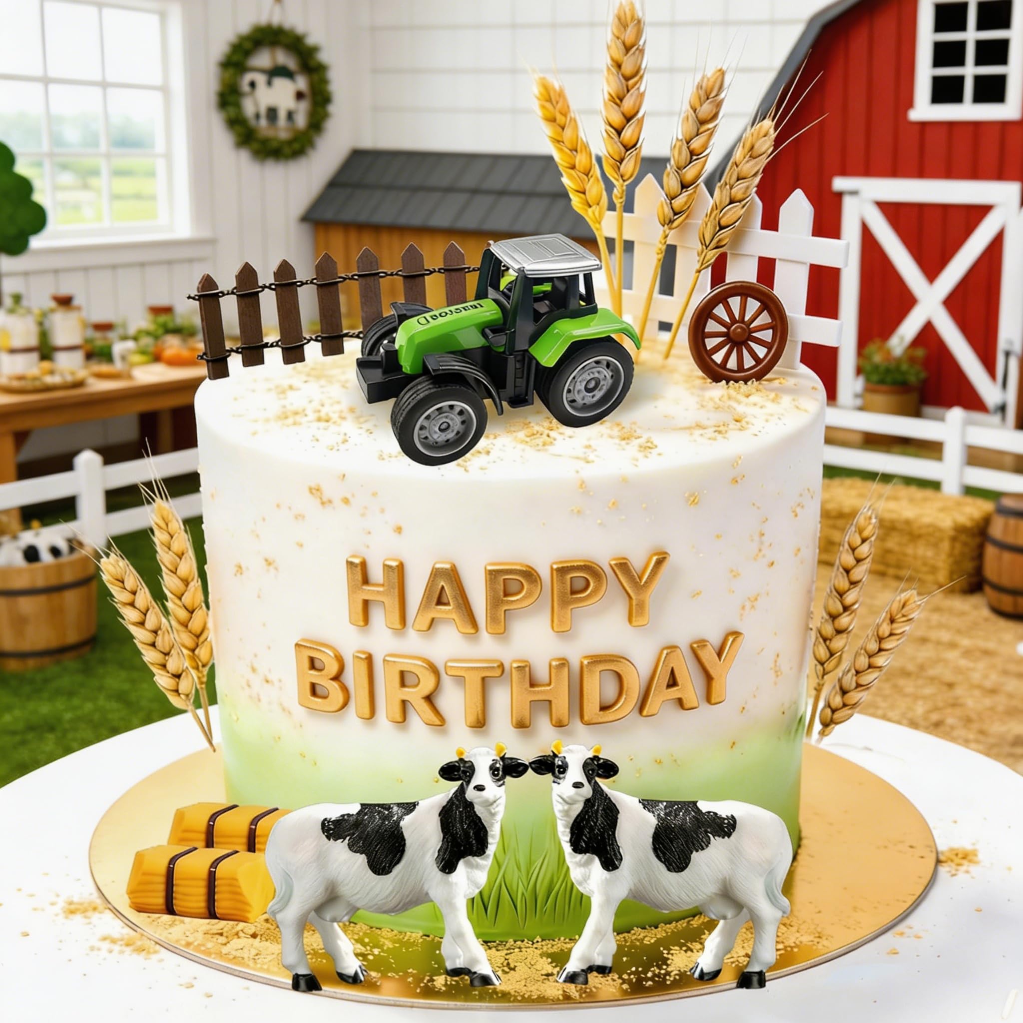 Cow Cake Topper Farm Tractor Cake Topper Fences Tractor Decoration for Baby Shower Birthday Party Decorations Supplies