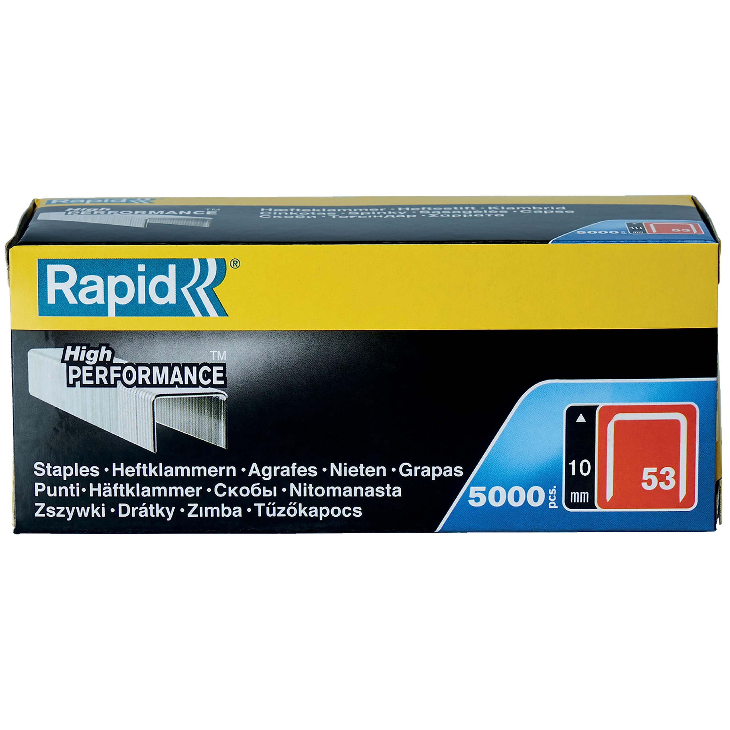 Rapid Confezione da 5000 Graffe N.53/10 per Tessuto e Decorazioni in Acciaio Zincato, Struttura a Filo Fine, Lunghezza Gamba 10 mm
