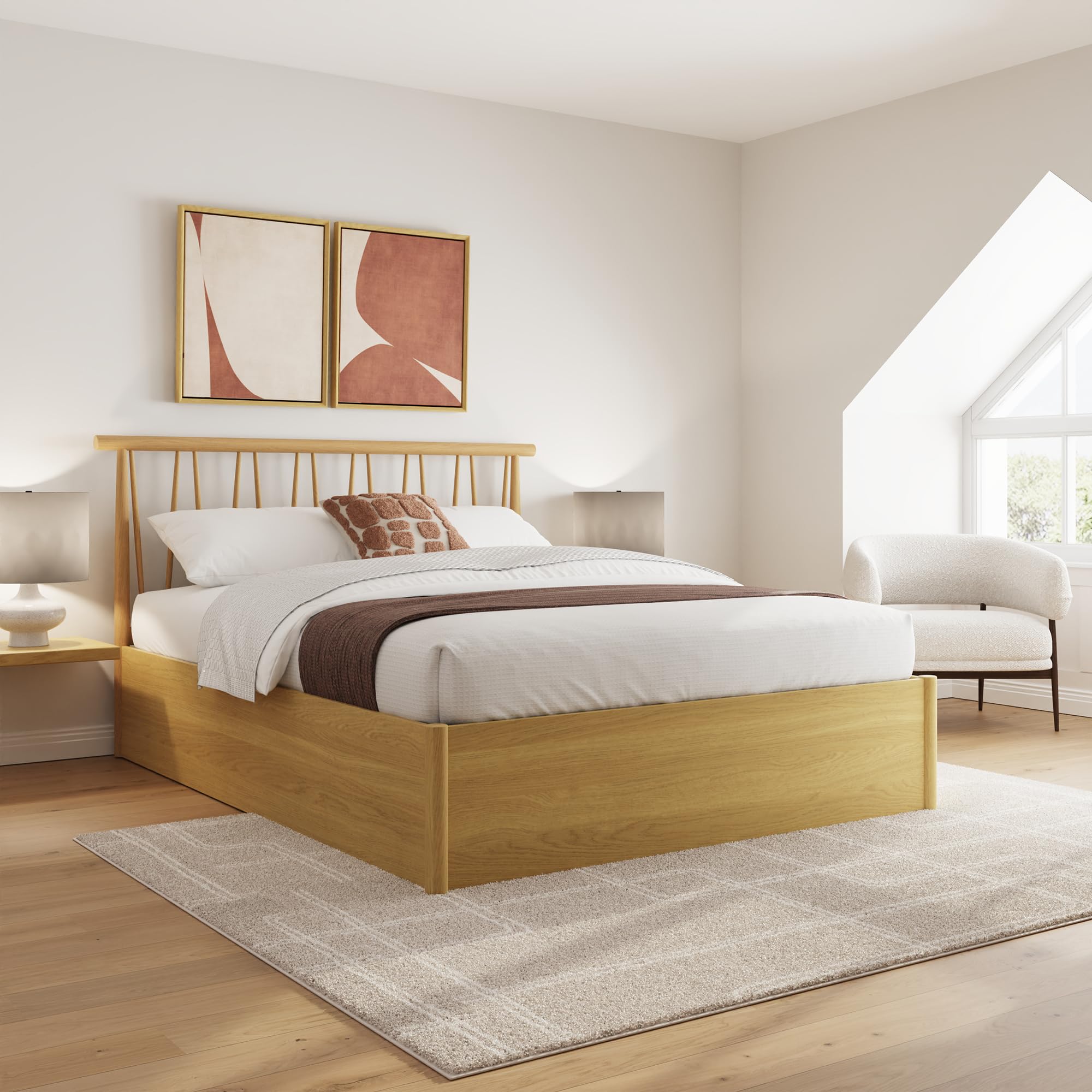Gfw Spindle End Lift Storage Ottoman Double Bed - Bed Frame Only