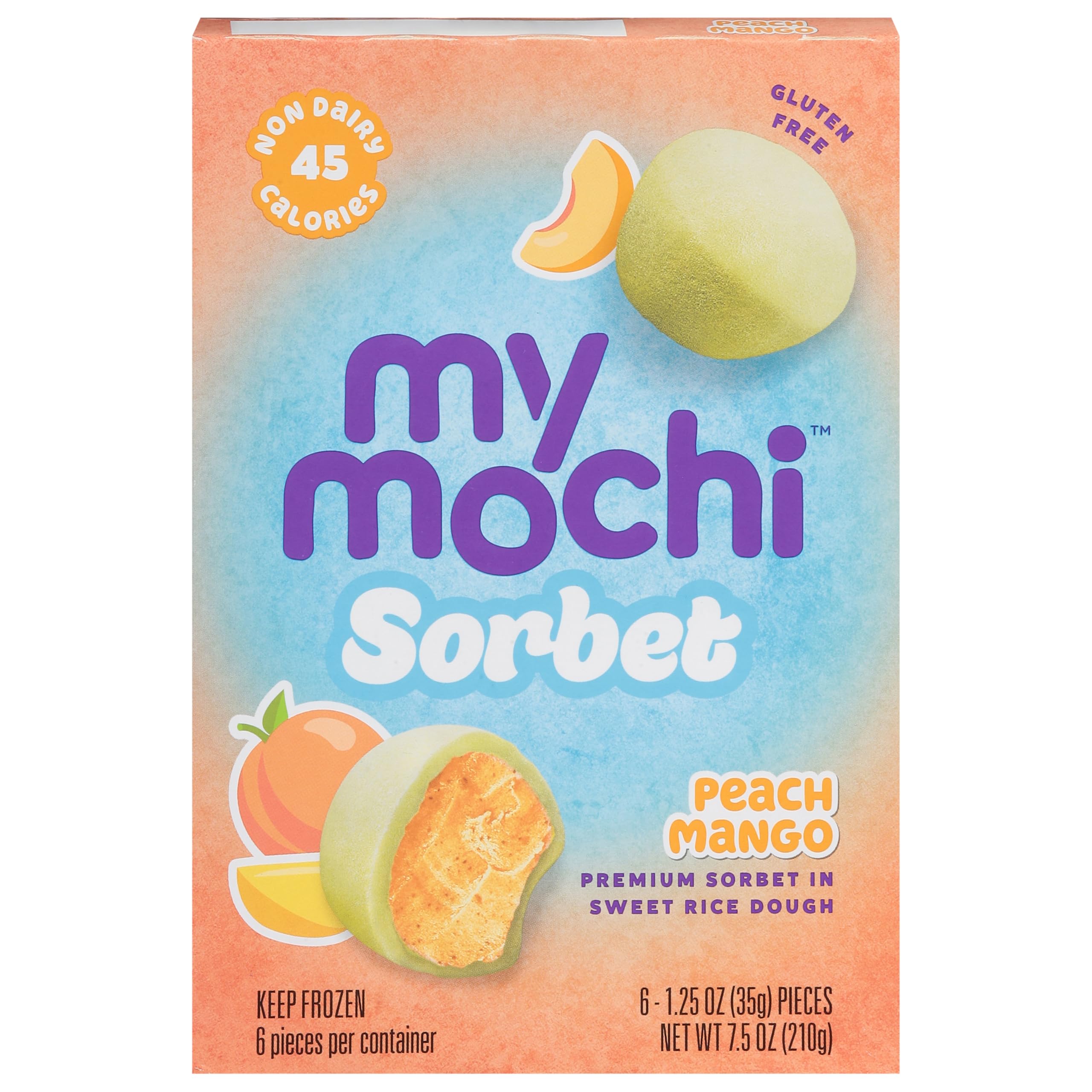 MyMochi Sorbet Peach Mango -6 ct - Premium Sorbet in Sweet Rice Dough
