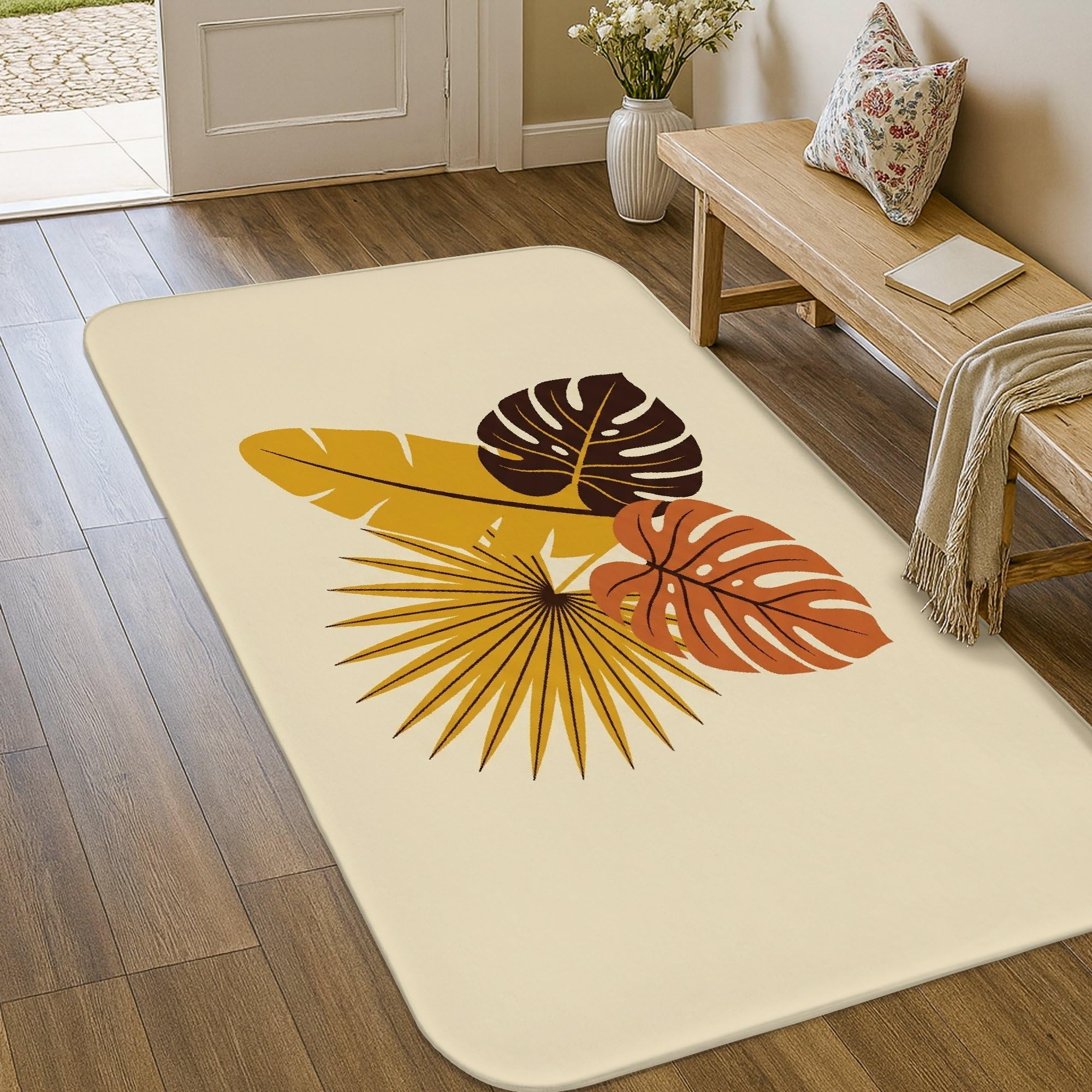 Tapis de salle de bain jaune monstera tapis entrée moderne éponge