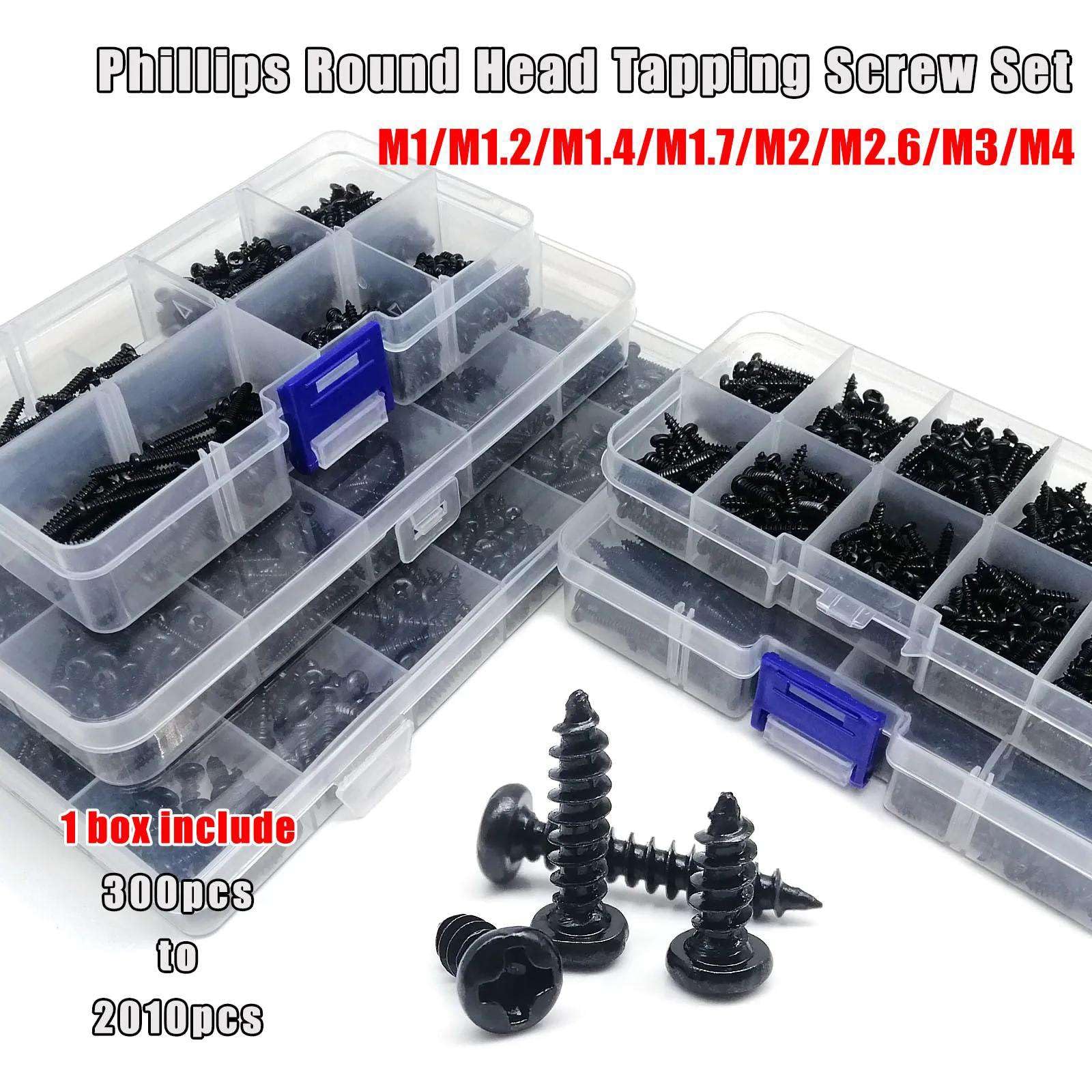 M1 M1.2 M1.4 M1.7 M2 M2.6 M3 M4 Mini Micro Cross Phillips Round Pan Head Self Tapping Wood Screw Set Kit