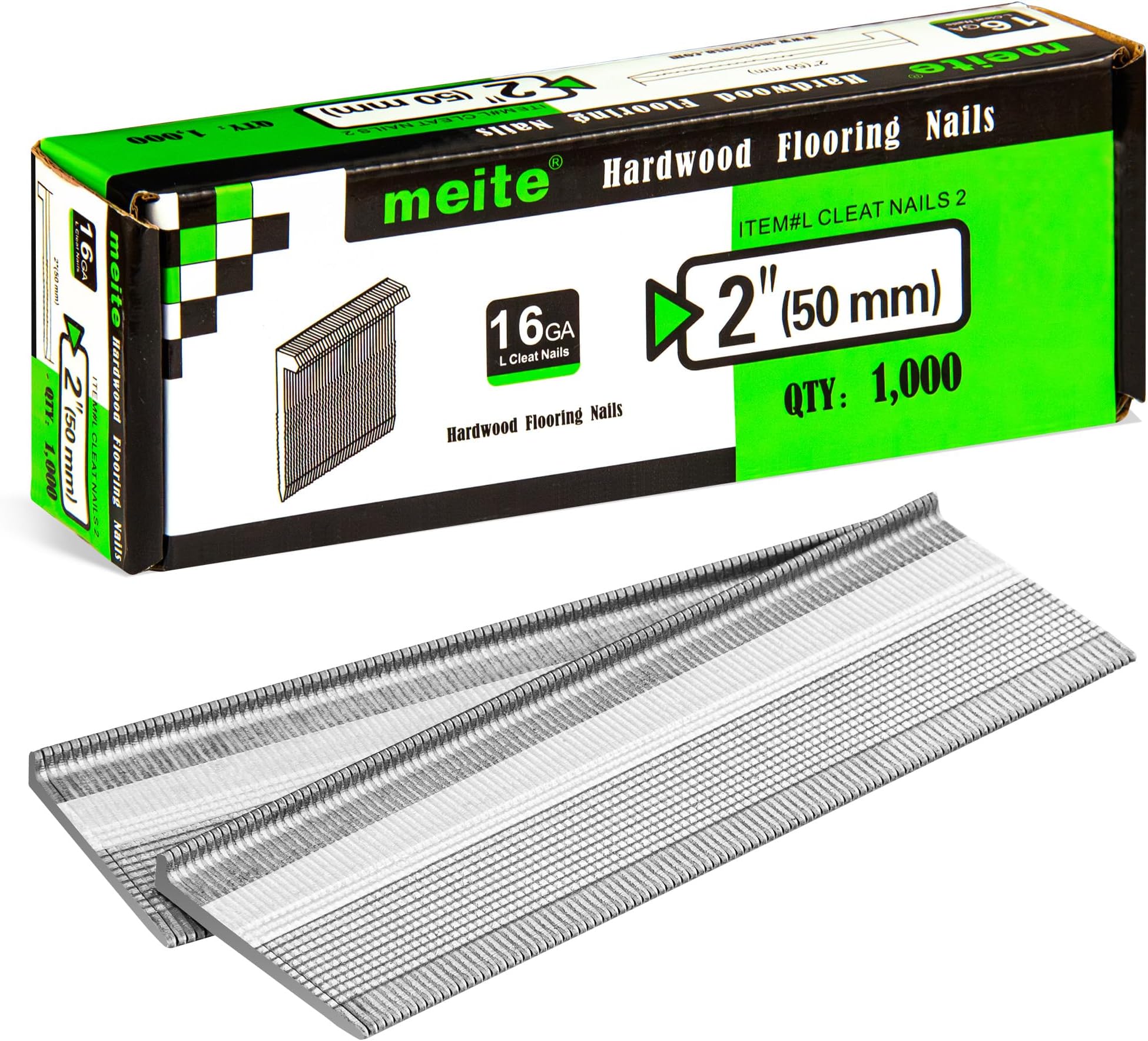 meite 16 Gauge Flooring Nails 2 Inch, 16GA L Cleat Nails 1,000Pcs | Hardwood Flooring Nails for Flooring Nailer Gun