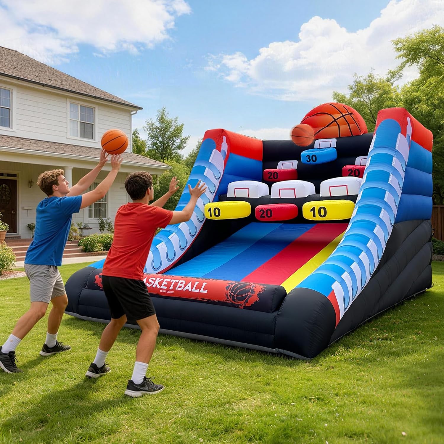 Inflatable Basketball Hoop 10' L x 13' W x 10' H, Oxford Inflatable Basketball Game with 4 Balls & Air Blower, Easy Setup Inflatable Games for Indoor/Outdoor Events, Carnivals, Backyard