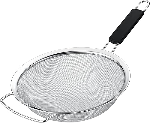 9" Large Fine Mesh Strainer with Thermo Plastic Rubber Handle - Sieve Fine Mesh Stainless Steel - Ideal Kitchen Essential to Strain Pasta, Quinoa