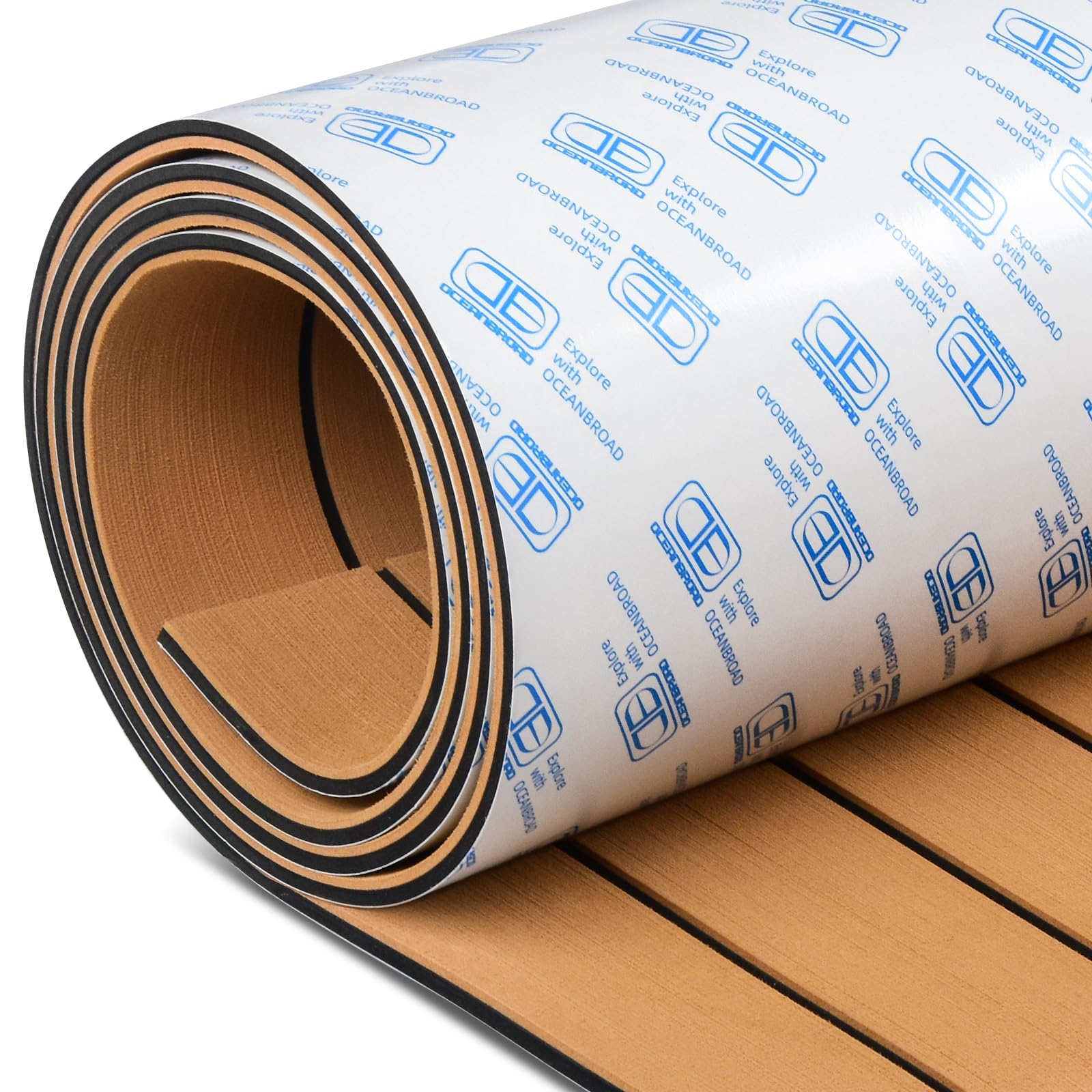 OCEANBROAD Boat Flooring EVA Foam Self-Adhesive 96''x45.6''/36''/28.8''/16.8'' Faux Teak Marine Boat Decking Sheet for Jon Boats Yacht Floor