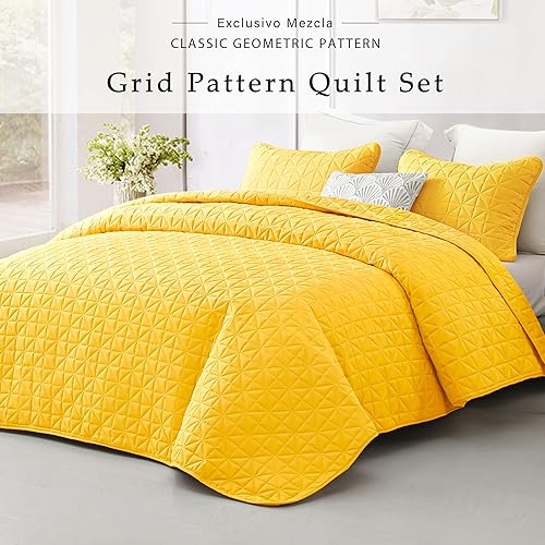 Miniatura 8 de Exclusivo Mezcla - Juego de 3 piezas de colcha con fundas de almohada como colcha o cubierta de cama tejido de red suave ligera reversible e