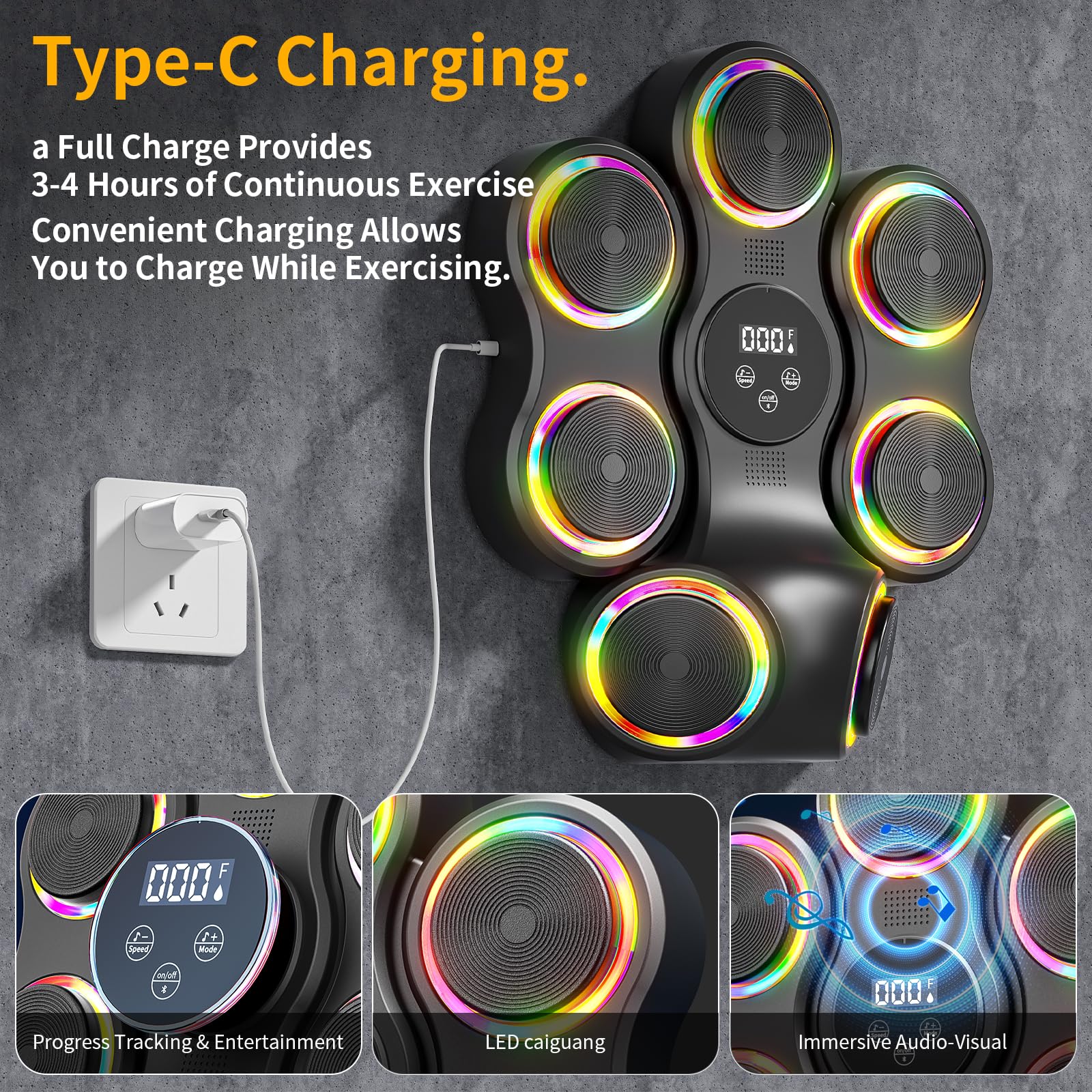 Macchina da boxe musicale, attrezzatura da palestra con guantoni da boxe, Smart Bluetooth, per adulti e bambini, bersaglio elettronico da boxe, fitness per casa, ufficio, palestra