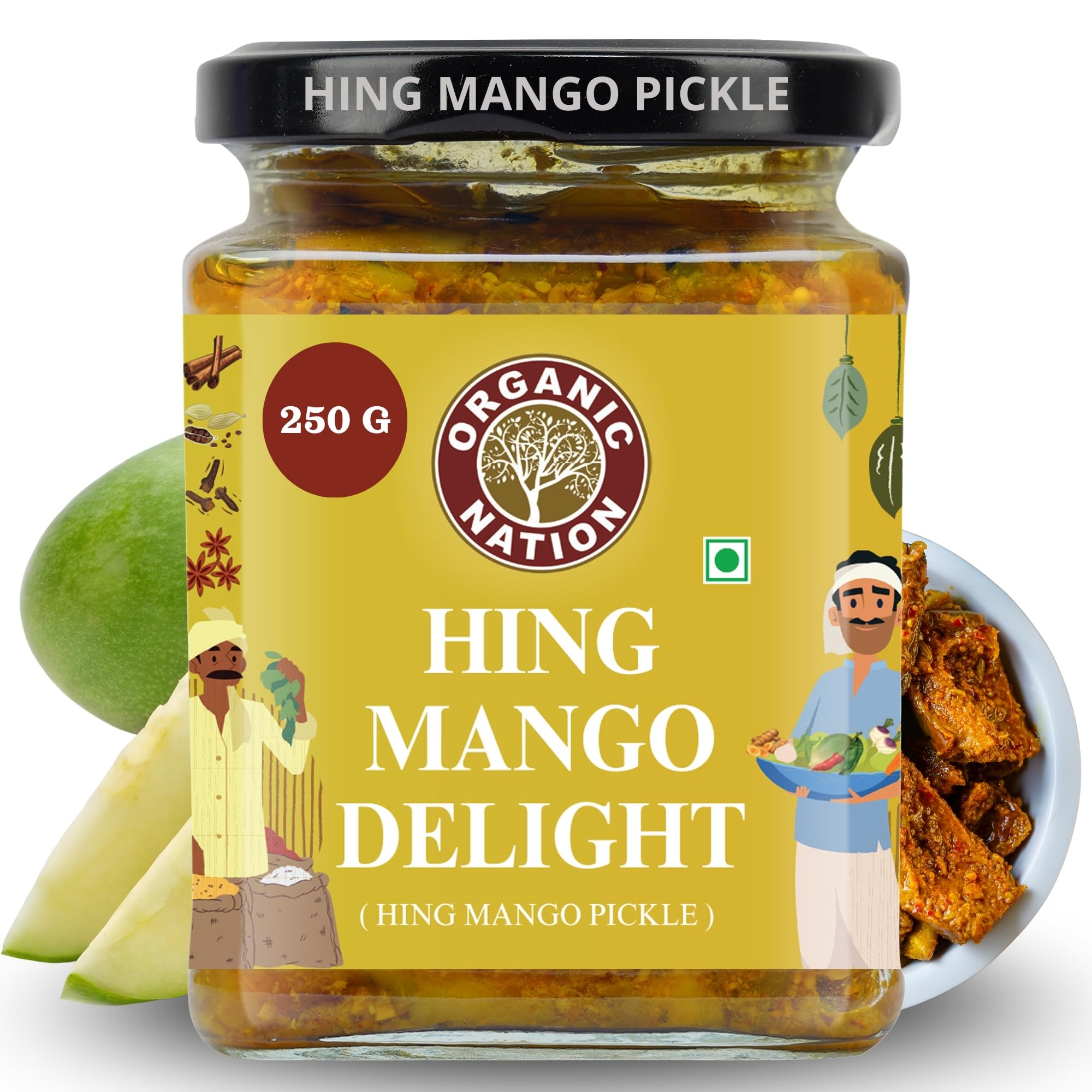 Organic Nation Hing Ka Aam Pickle - Hing Mango Delight | Homestyle Indian Pickle | Authentic Traditional Taste | No Preservatives | 250g-image-24