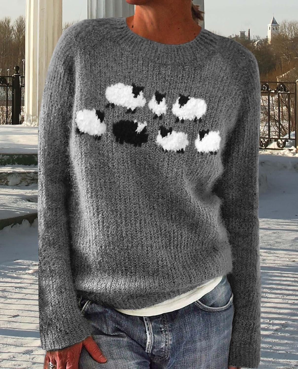 LIZALIG Women's Oversized Sweater Vintage Striped Crewneck Top Soft Acrylic Long Sleeve Casual Pullover for Vacation - Image 7