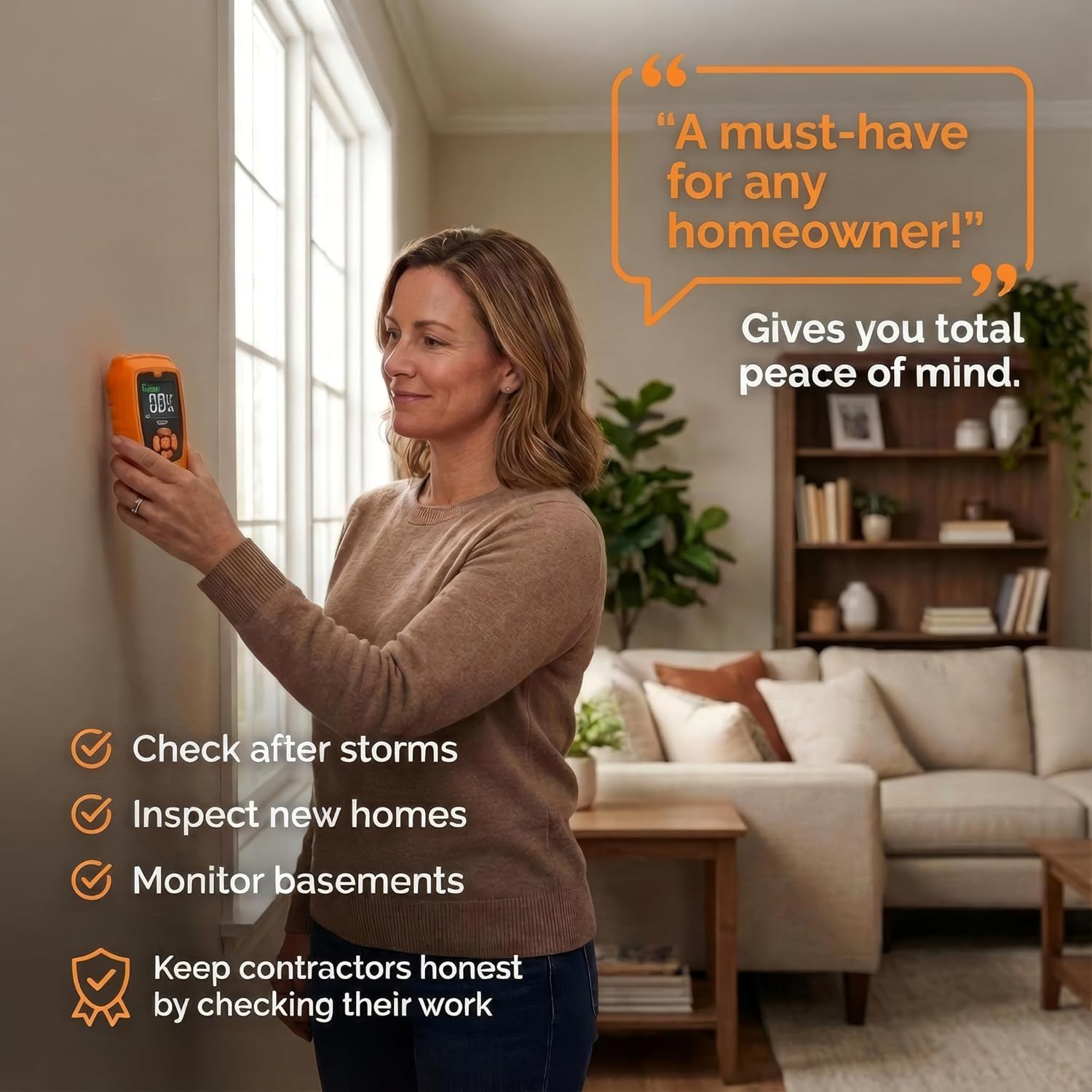 Mutt Tools Pinless Moisture Meter for Drywall – Non-Destructive Wood Moisture Meter for Walls, Wood and Masonry – Detects up to 2 Inches Below the Surface