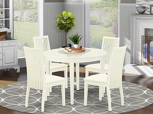 Miniatura 2 de East West Furniture BOIP5-WHI-C - Juego de mesa y sillas de cocina de 5 piezas, incluye una mesa redonda de comedor y 4 sillas de comedor tapizadas