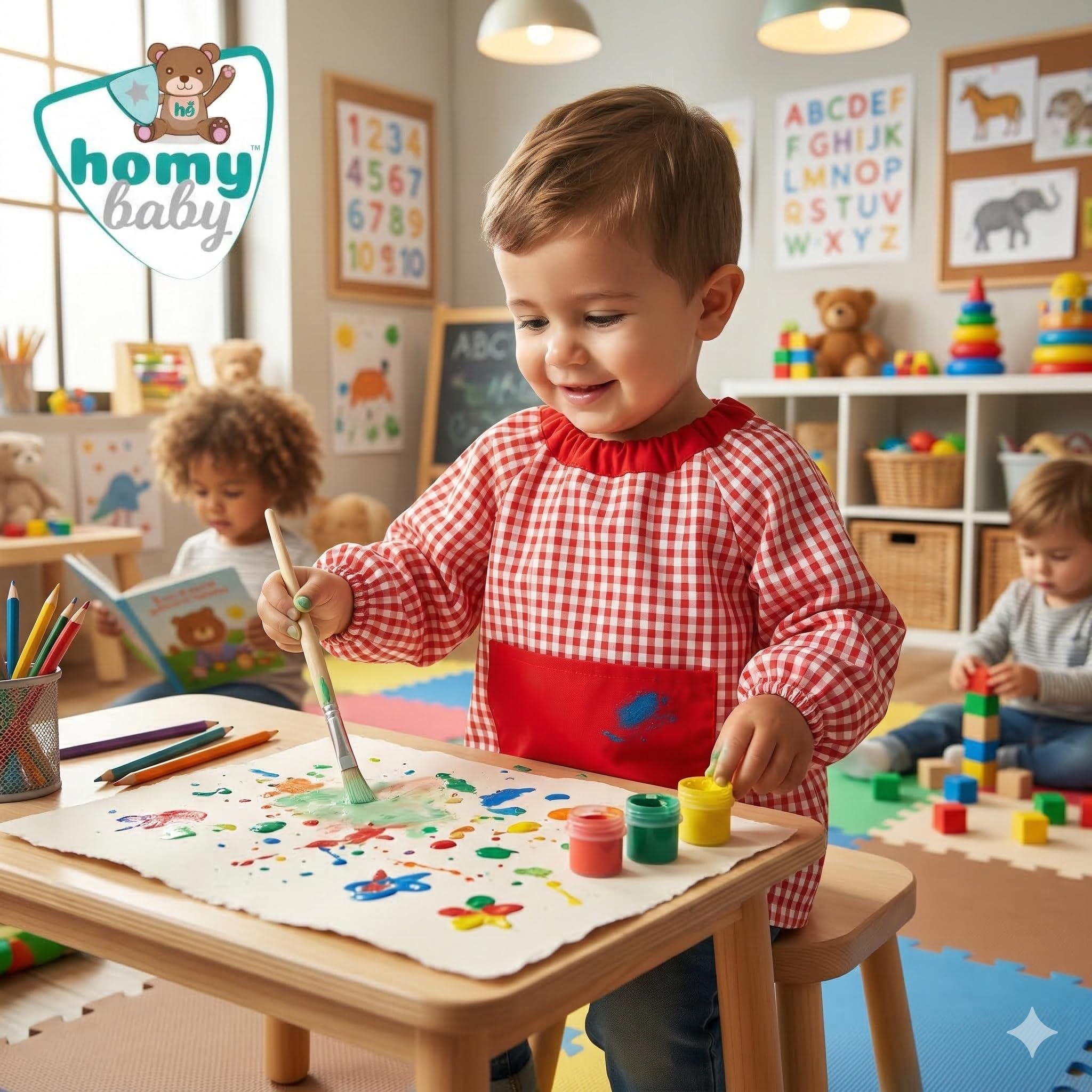 HOMYBABY® Bata Escolar Infantil Niño Niña Guardería Colegio Fácil de Poner Bolsillo Puños Cerrados