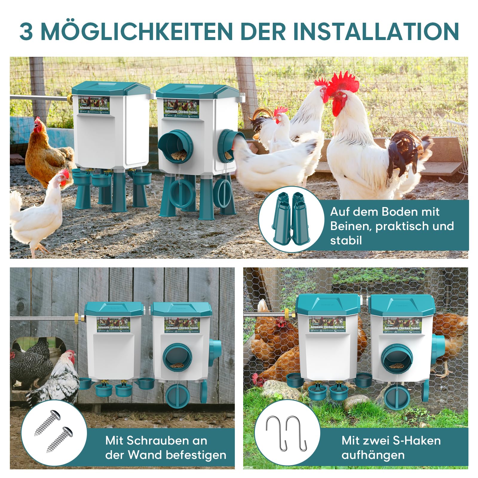 CHAMUTY Futterautomat Hühner, 7 Liter Hühnertränke Tränke Hühner, Automatische Geflügeltränke für Geflügel Mit 1,5m Wasserleitung, Schwimmerventil, Hühnerzubehör, Bruchfester langlebiger Kunststoff
