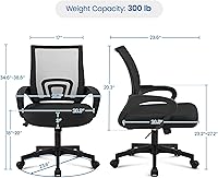 Vista 3 de Yaheetech Silla de oficina con respaldo medio, silla de escritorio giratoria con soporte lumbar, silla de malla ergonómica para computadora de Negro