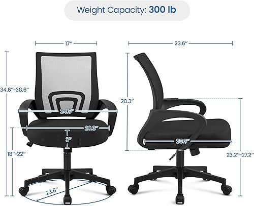 Miniatura 3 de Yaheetech Silla ergonómica de malla para oficina, silla de escritorio para computadora, altura ajustable, silla giratoria ejecutiva con soporte