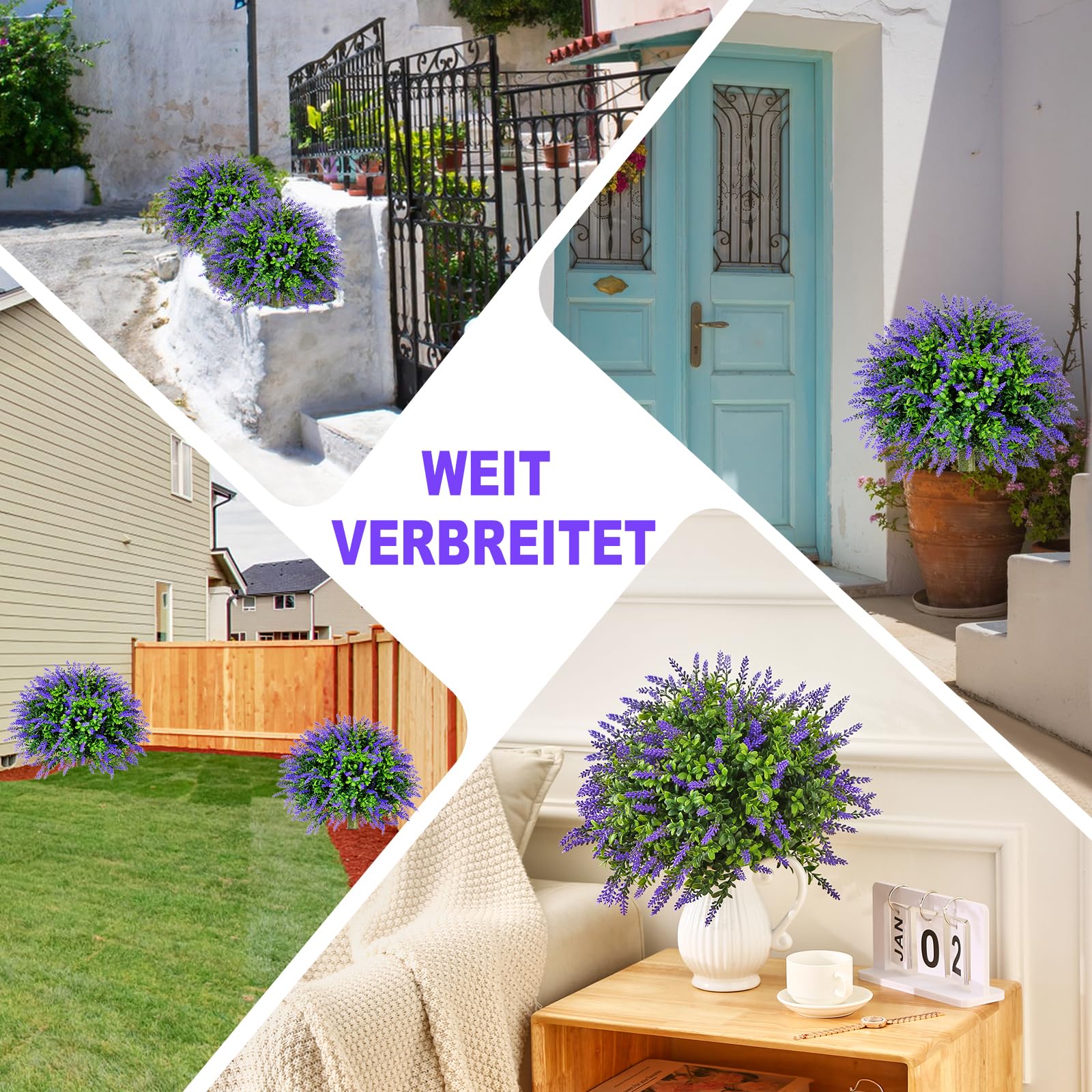 Künstlicher Lavendel 60 cm künstliche Pflanzen UV-Schutz für Innen- und Außenbereiche, Büro, Wohnzimmer, Schlafzimmer und Garten Moderne Dekoration, 2 Stück