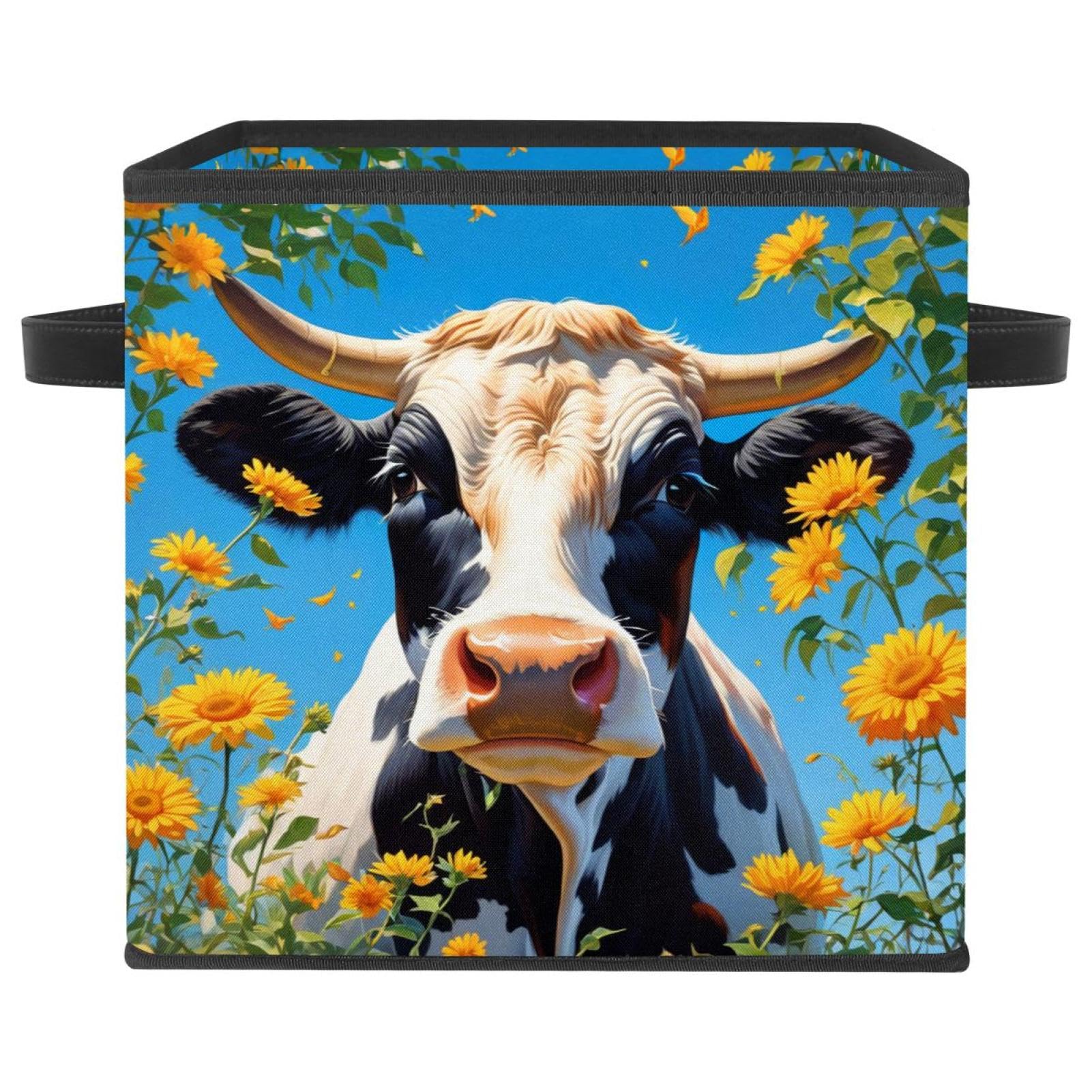 Boîte de rangement pliable pour étagères paniers design vache fleur