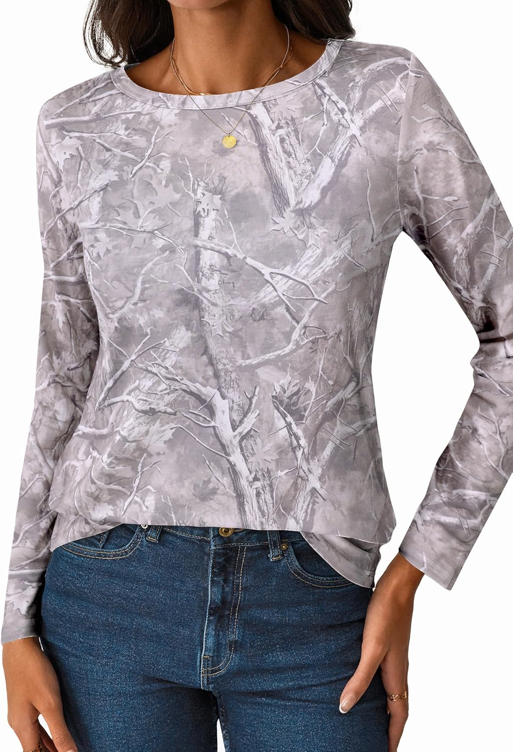 SOFIA'S CHOICE Womens Camo Shirt Crewneck Long Sleeve T Shirt Maple Leaf Print Casual Tee - Image 3