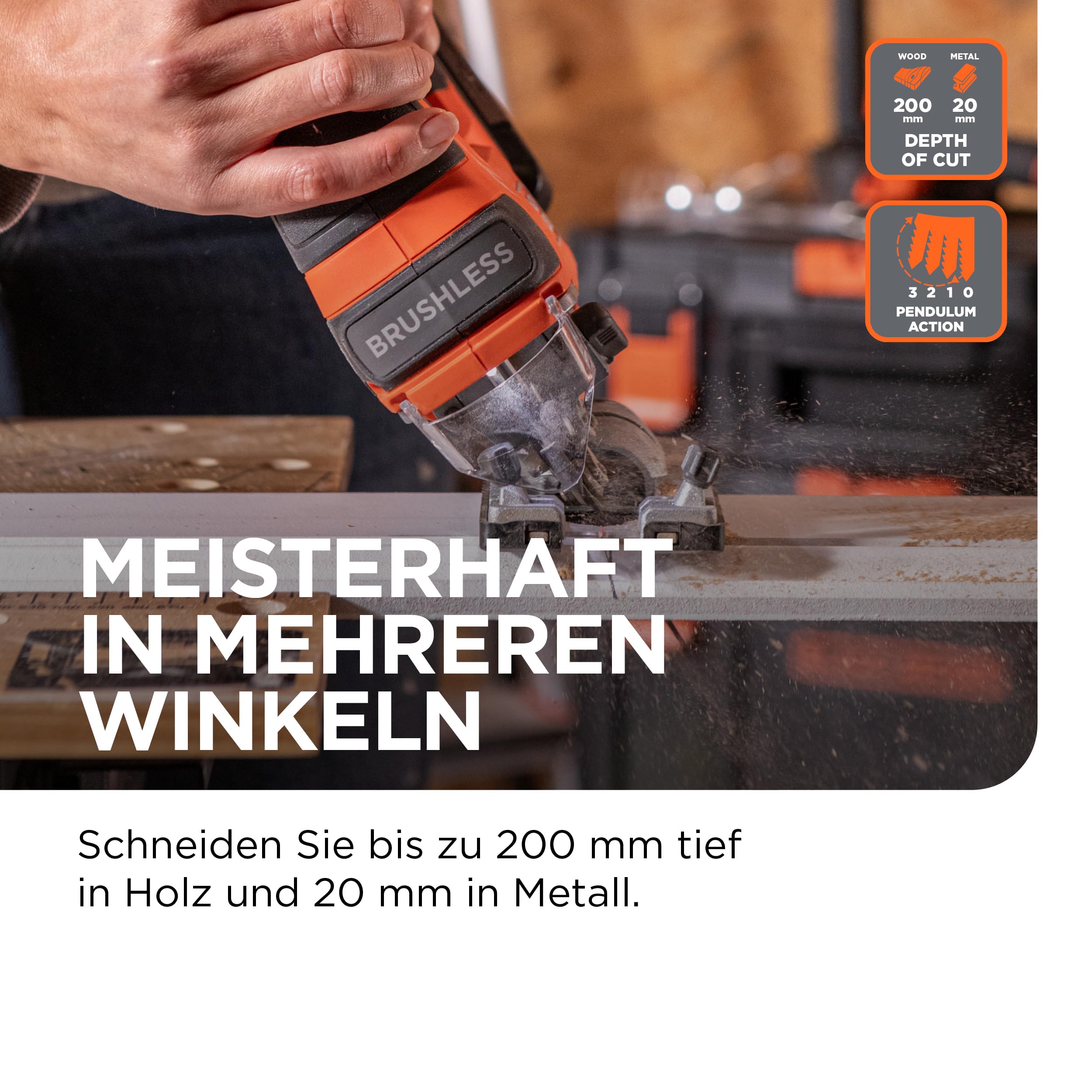BLACK+DECKER bürstenlose Akku-Stichsäge, 18VSologerät, nur das Werkzeug, mit 6 Sägeblättern, Akkunicht enthalten, BLCJS78NZ-XJ