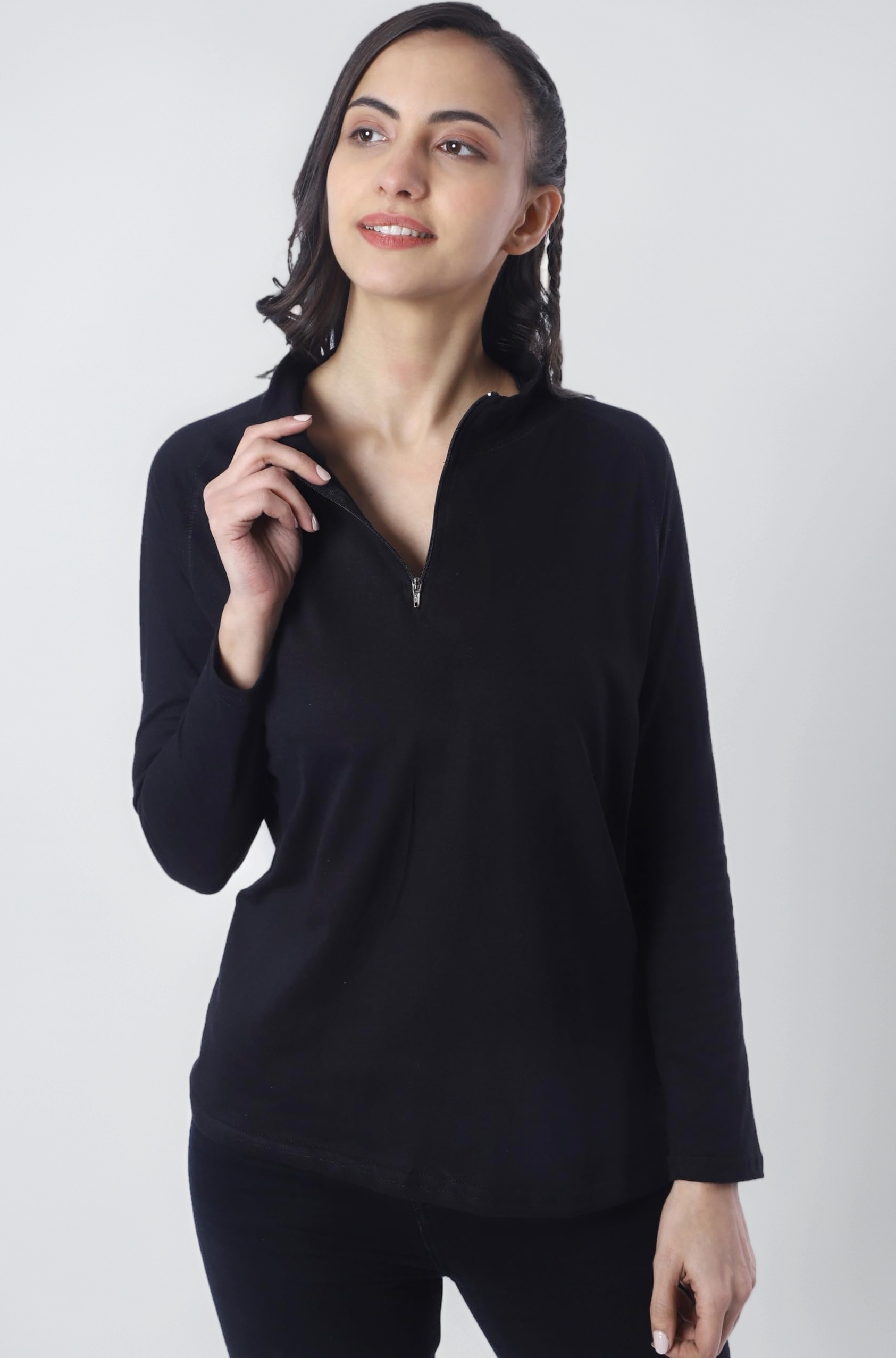 London Hills Women's Cotton Regular Fit Tshirt Full Sleeve Zipper Tshirt T-Shirt Full Sleeves