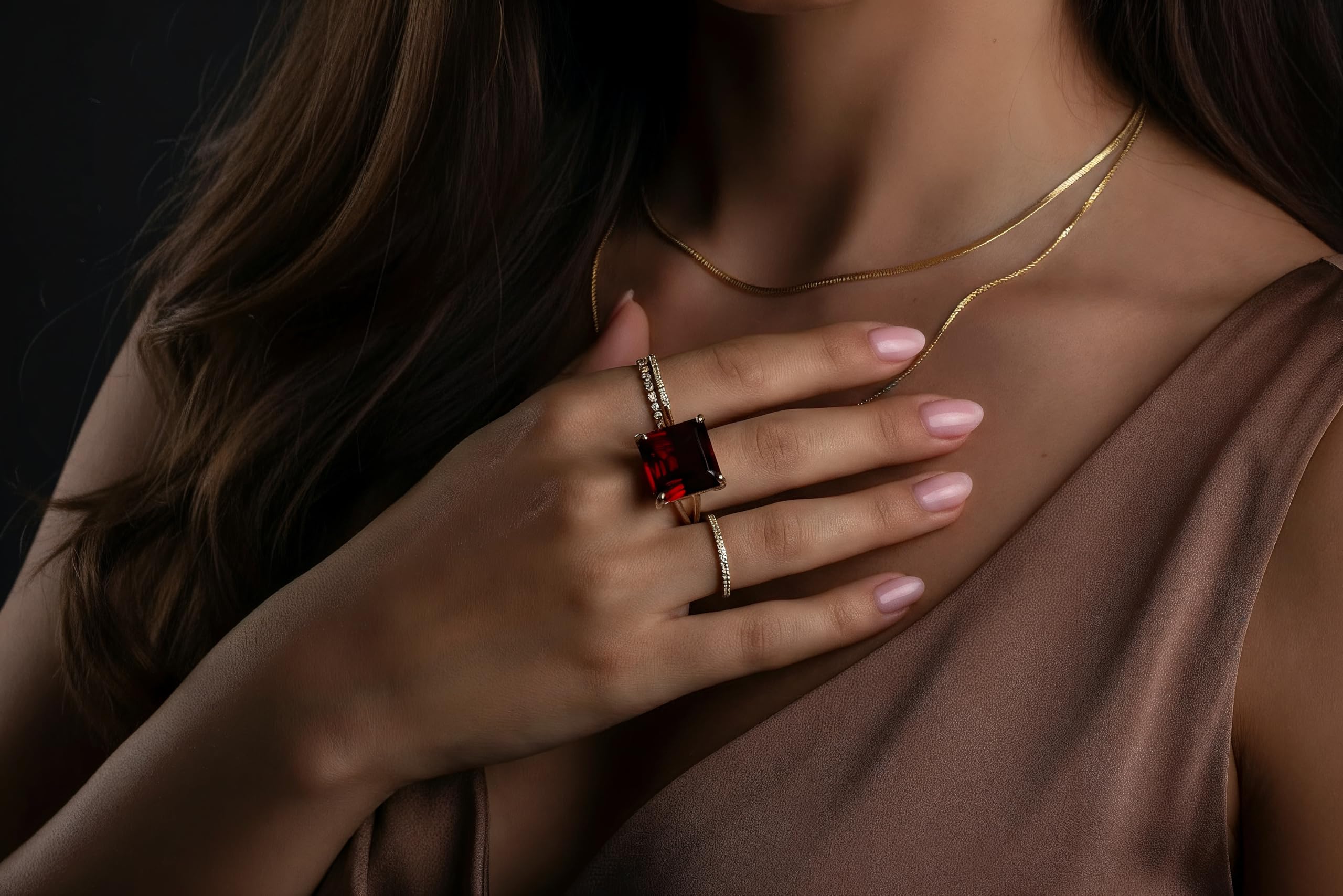 Fett rot Granat Ringe für Frauen - 14k Rose Gold Natürlichen Edelstein Cocktail-Ring - Elegante Aussage Schmuck Ringe für Lässig, Formale Mode - Januar Birthstone Geschenke für Sie
