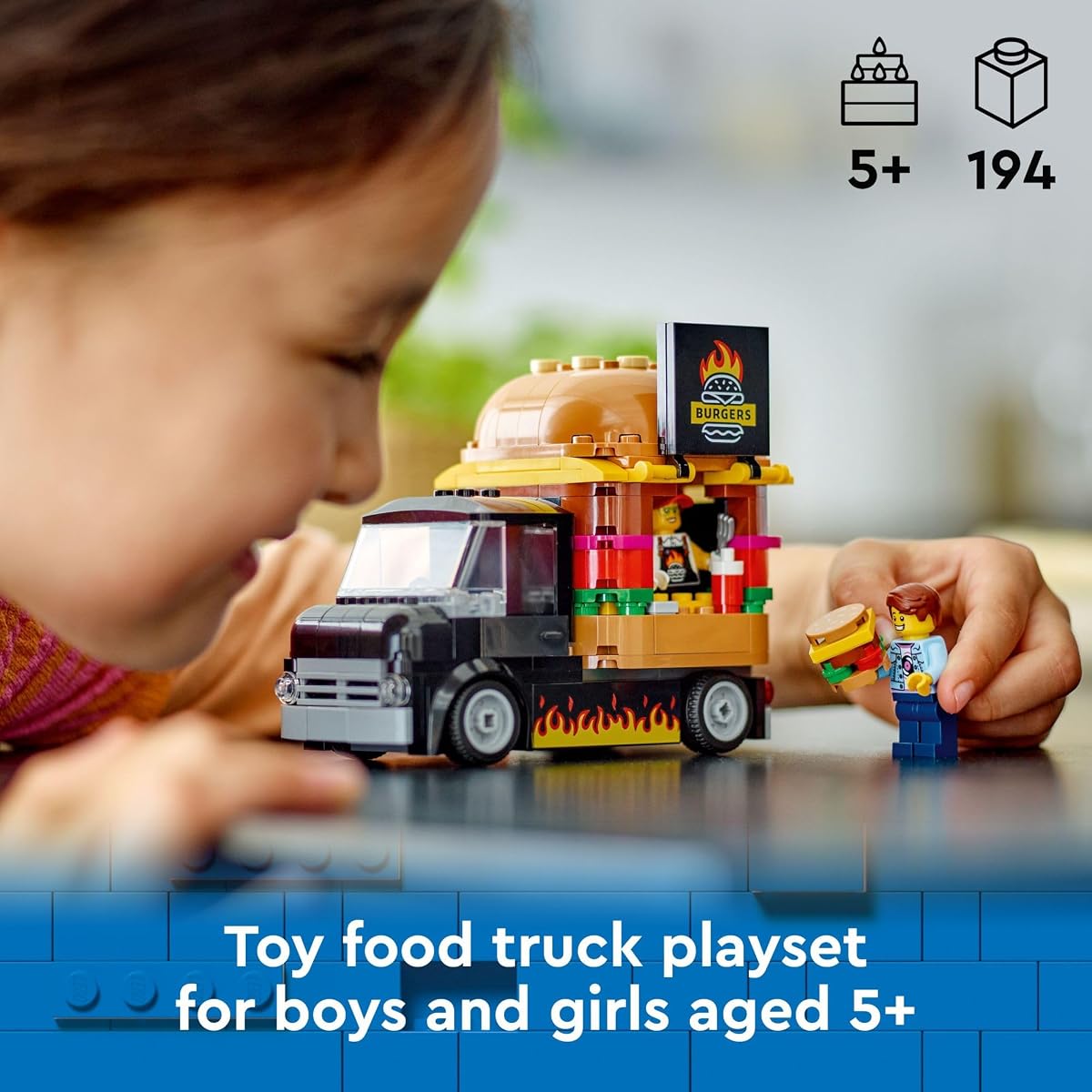 LEGO City Burger Truck Toy Building Set, Fun Gift for Kids Ages 5 Plus, Burger Van and Kitchen Playset, Vendor Minifigure and Accessories, Imaginative Pretend Play for Boys and Girls, 60404 image 1