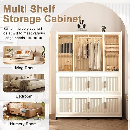 Miniatura 2 de Organizador portátil de almacenamiento de armario, organizador de armario plegable de plástico con puerta magnética transparente, para dormitorio,