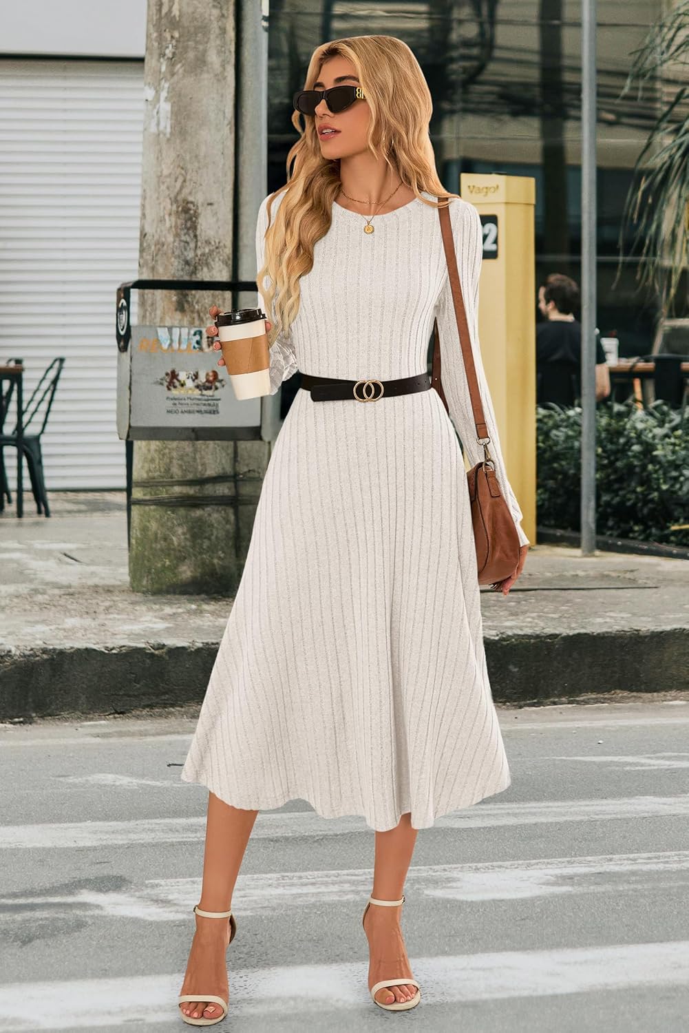 MOLERANI Womens Long Sleeve Casual Dress 2025 Fall Ribbed Knit Sweater Crewneck Midi Wedding Guest Dresses with Pockets - Image 5