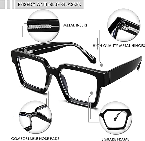 Miniatura 5 de FEISEDY Gafas de bloqueo de luz azul para mujeres y hombres, TR Retro Square Anti fatiga ocular Gafas Rectángulo Chic Look Marco B0037