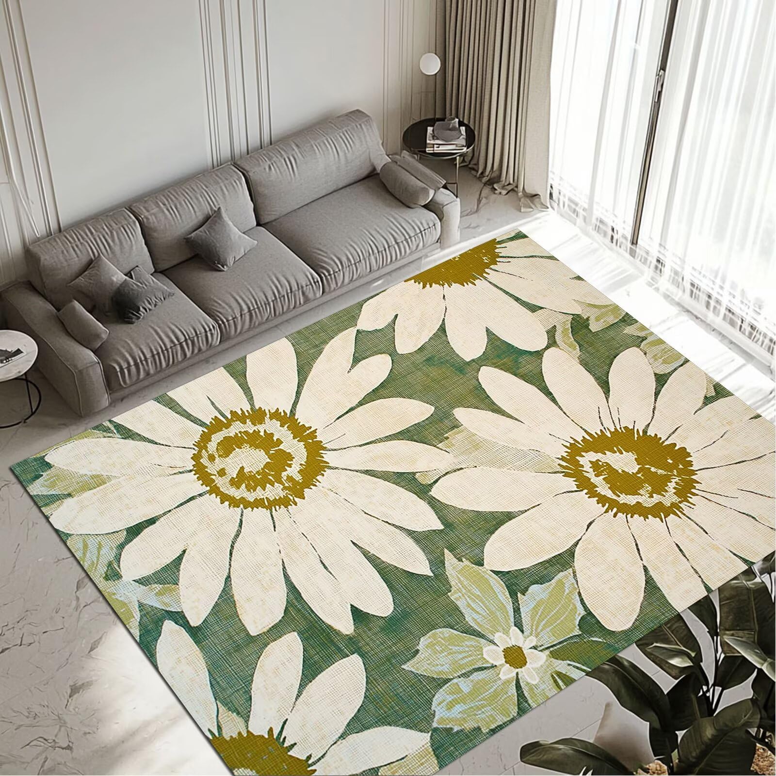 Grand tapis salon chambre adulte 120x170cm lavable imperméable Flower